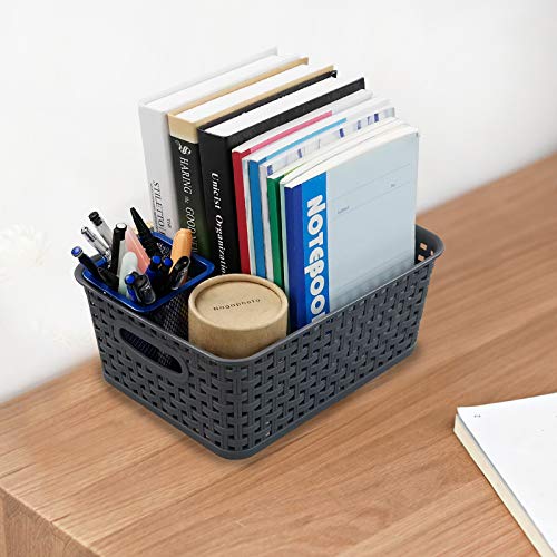 6-Pack Plastic Woven Pantry Organizer Baskets - Stackable Kitchen Storage Containers for Fruits, Vegetables & Snacks | Perfect for Pantry, Fridge & Countertop Organization