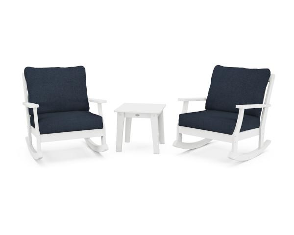 Polywood Braxton 3-Piece Deep Seating Rocker Set - Outdoor Patio Furniture for Garden, Poolside & Backyard Relaxation