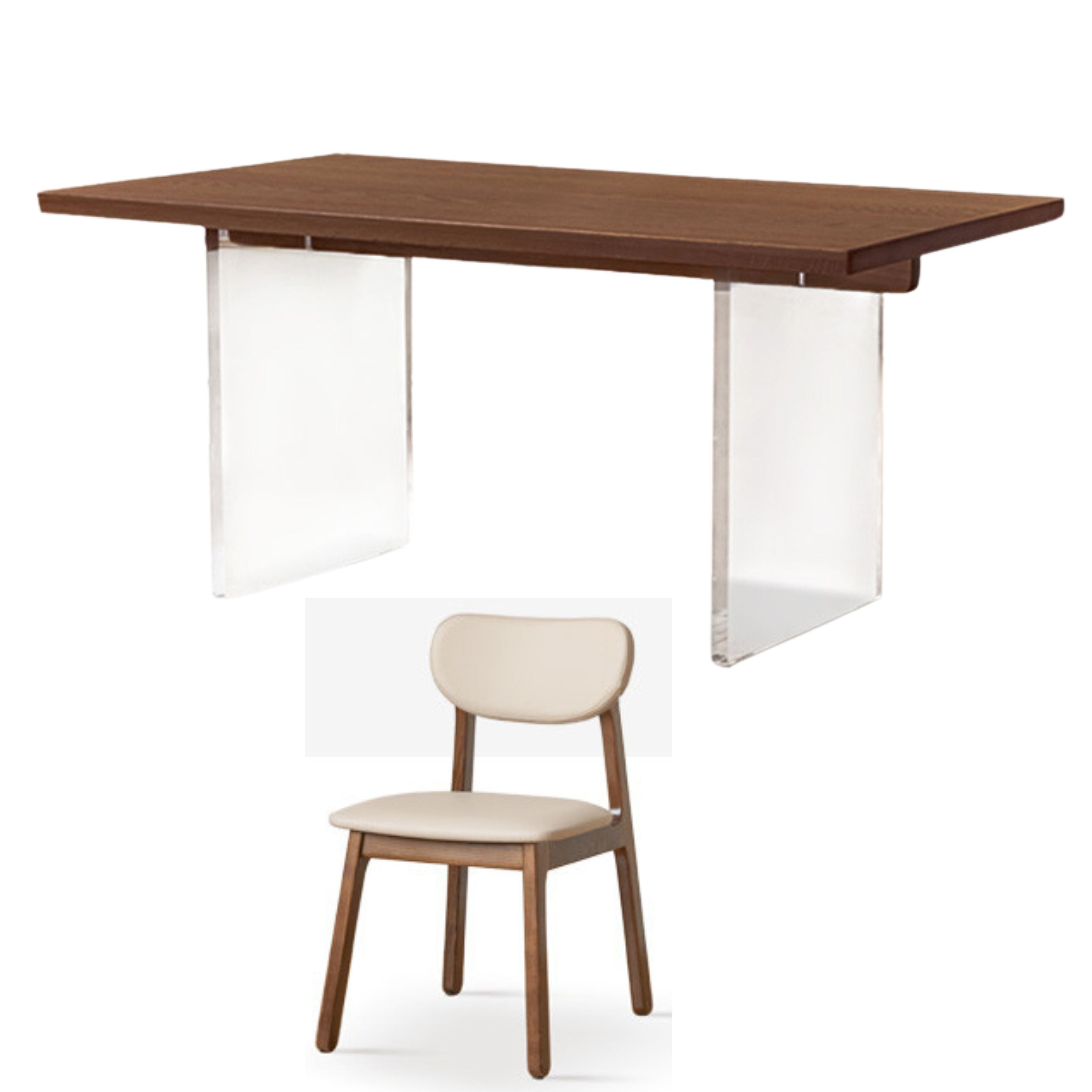 Premium Black Walnut & Oak Solid Wood Acrylic Suspension Dining Table - Modern Floating Design for Kitchen, Dining Room & Small Spaces