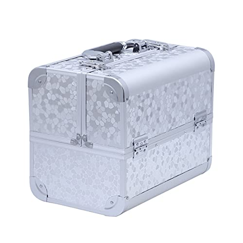 ULTNICE Professional Metal Makeup Case with Lock - Large Capacity Cosmetic & Jewelry Organizer Box for Nail Polish, Toiletry - Perfect for Home, Travel & Outdoor Use (Silver)