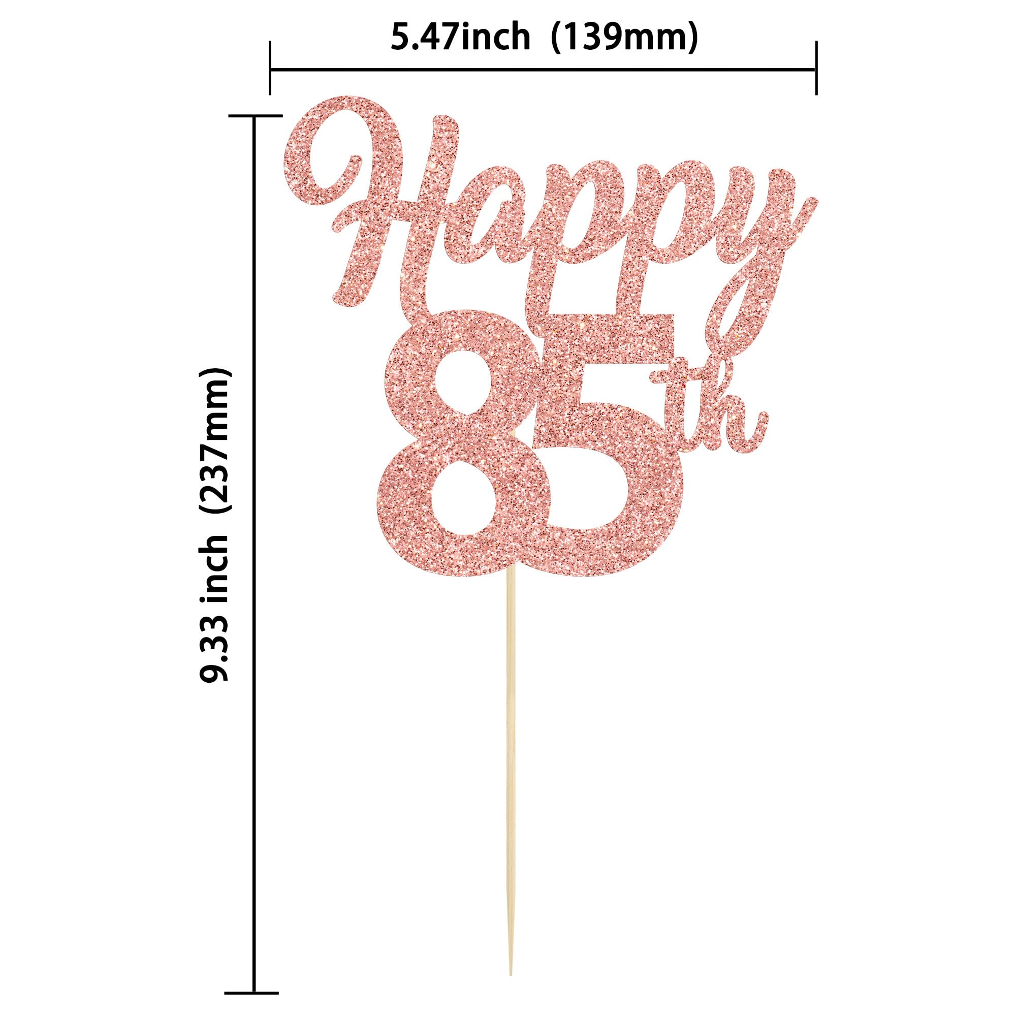 3Pcs Rose Gold Glitter 85th Birthday Cake Topper - Happy 85th Cake Decorations for Anniversary Party, Wedding & Celebration - Perfect for 85th Birthday Cakes, Cupcakes & Desserts