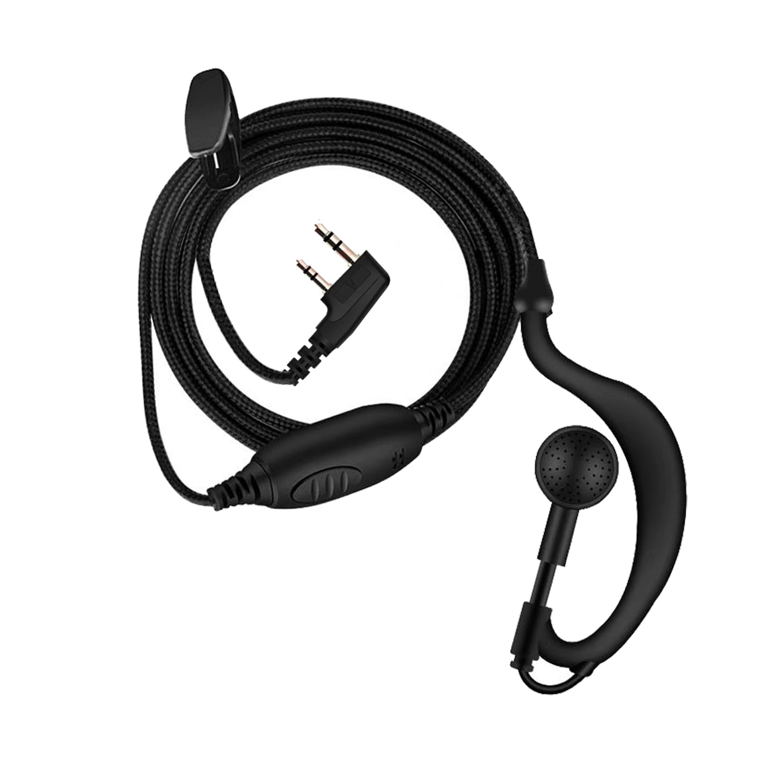 Original SAMCOM 2-Pin Headset with Mic - Replacement Ear Piece for FPCN30A/FPCN10A Two-Way Radios - Big PTT Button & Soft Ear Hook Walkie Talkie Accessory (1 Pack) - Ideal for Security, Construction & Event Staff Communication