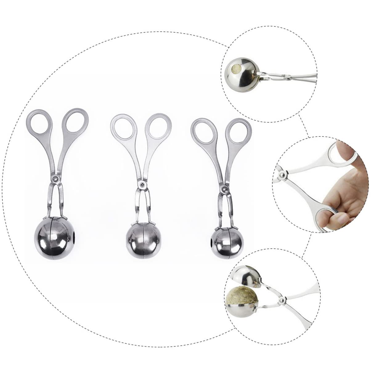 Luxshiny 3-Piece Meatball Clip Maker Set - Non-Stick Stainless Steel Meatball Scoop for Perfect Homemade Meatballs - Ideal for Cooking, Baking, and Meal Prep