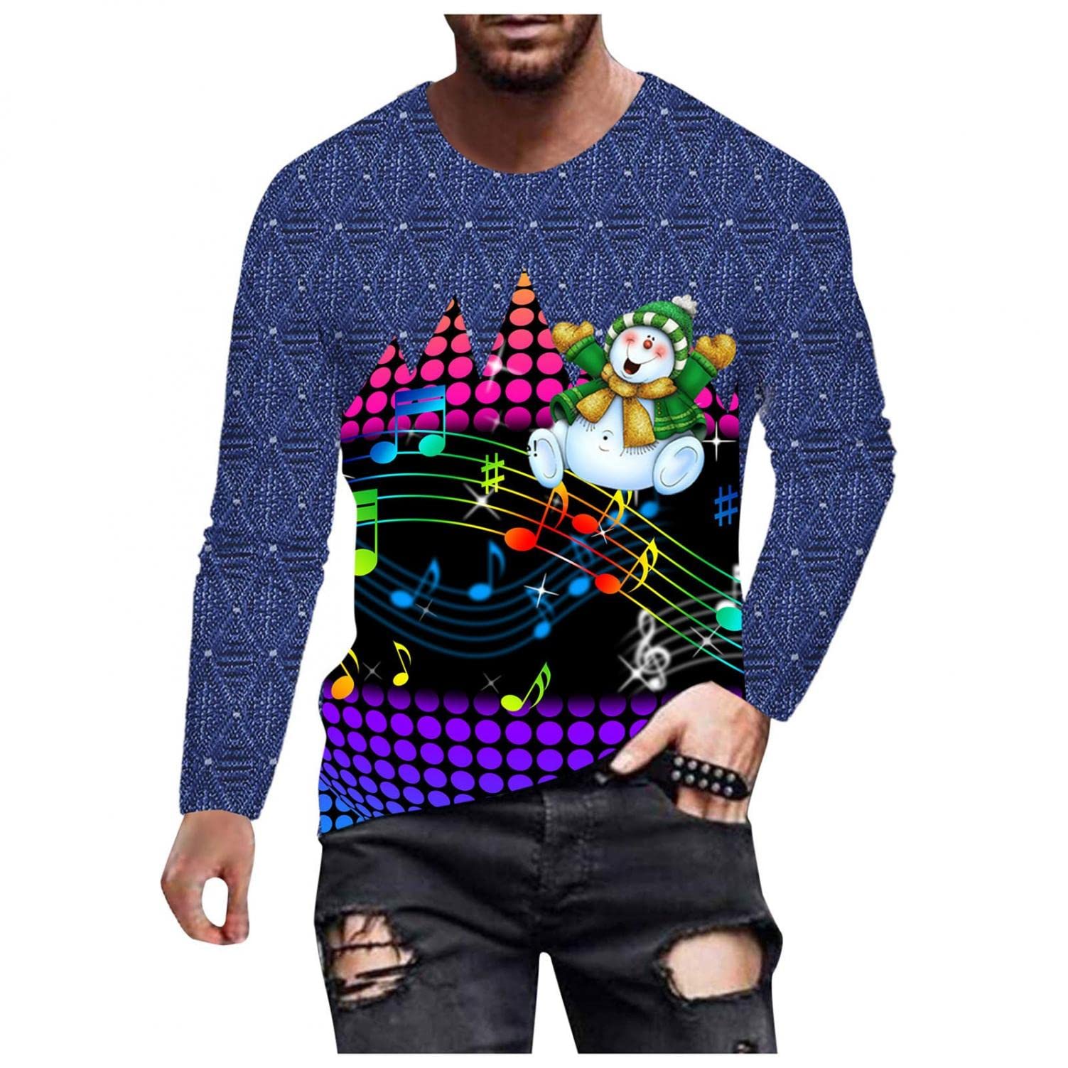 WOCACHI Men's Christmas Soldier Long Sleeve T-Shirt - Funny Santa Claus Snow Print Casual Athletic Top for Holiday Parties & Festive Gatherings