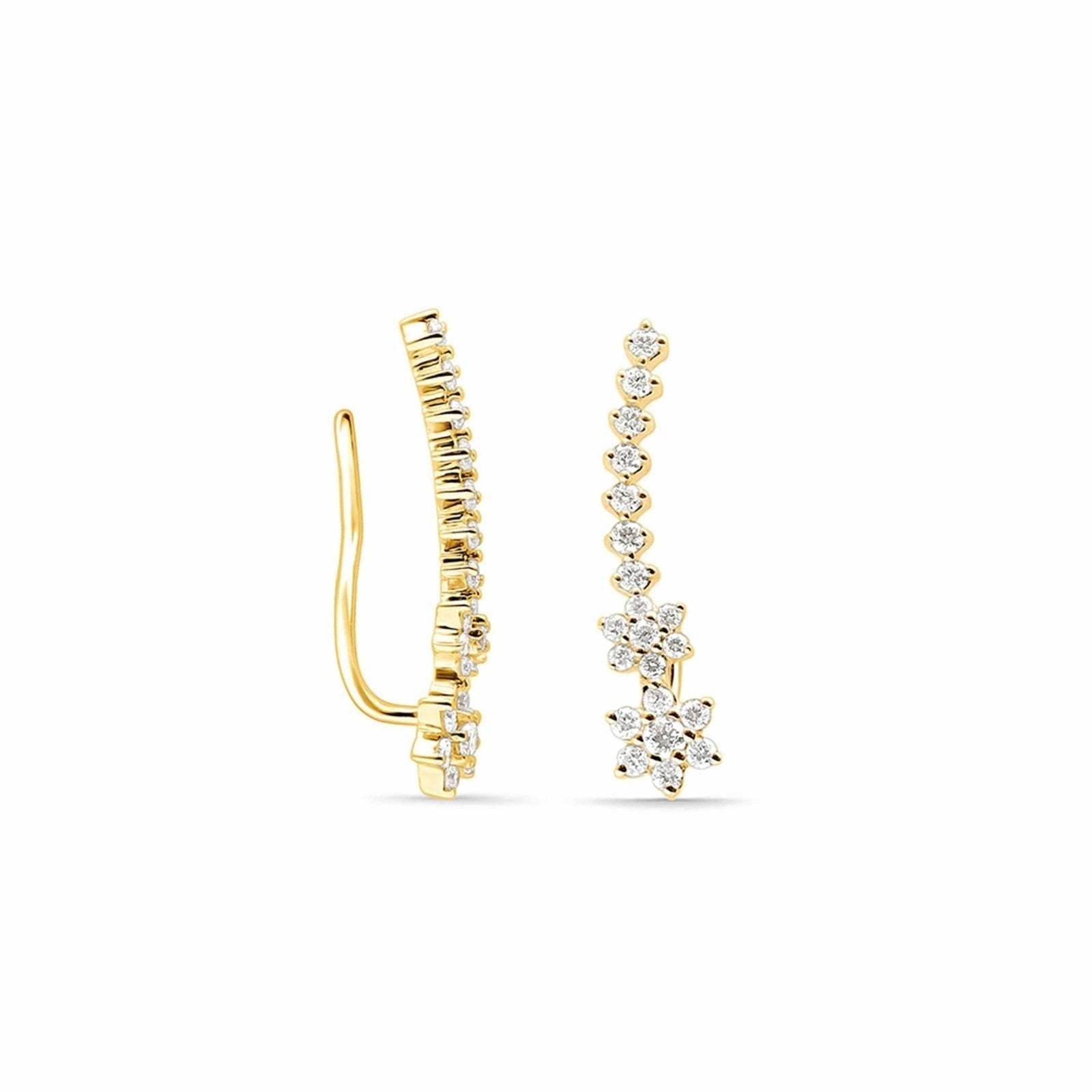 14K Yellow Gold Diamond Flower Ear Climber Earrings for Women - Elegant Dangle Earrings for Parties, Weddings & Special Occasions