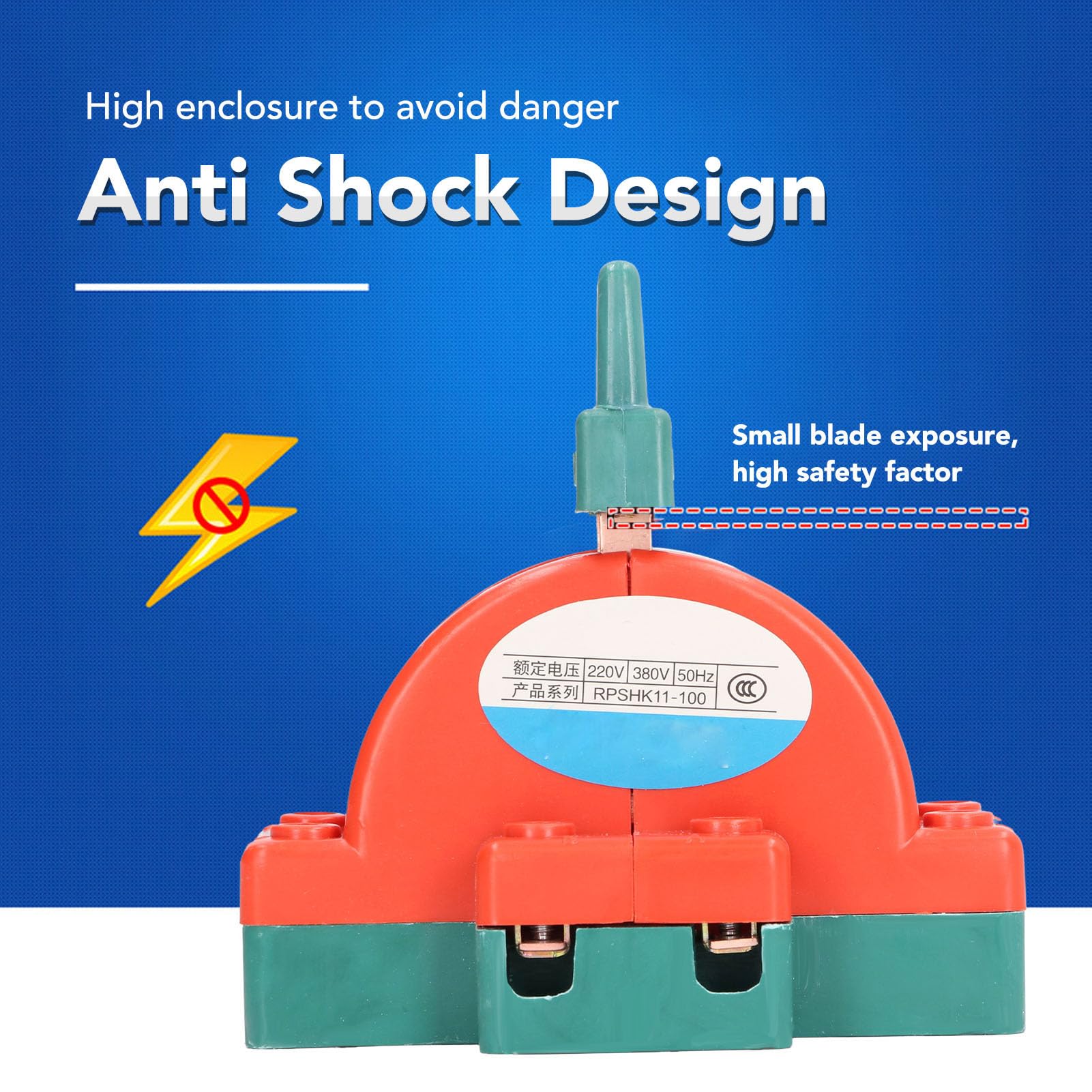 ViaGasaFamido 100A Double Throw Switch - 2 Pole Disconnect Knife Switch for 220V/380V Electrical Systems - Heavy Duty Load Switch with Fastening Mechanism - Ideal for Industrial Equipment, Power Distribution & Electrical Panel Safety Control