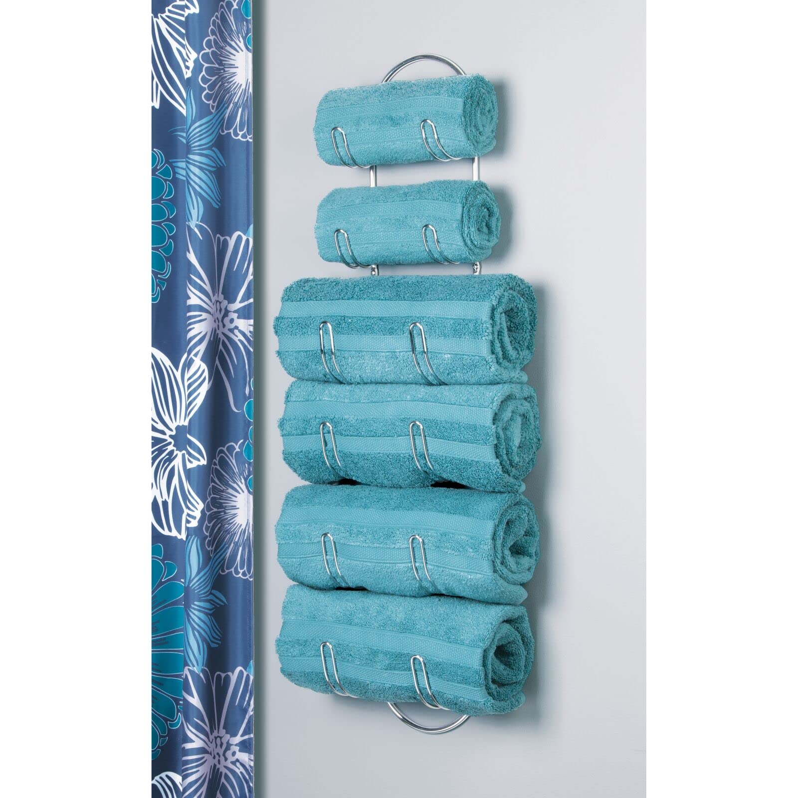 Premium Chrome Steel Wall Mount Towel Rack with 6 Compartments - Space Saving Bathroom Organizer for Towels, Washcloths & Toiletries - Perfect for Small Bathrooms, Powder Rooms & Laundry Areas