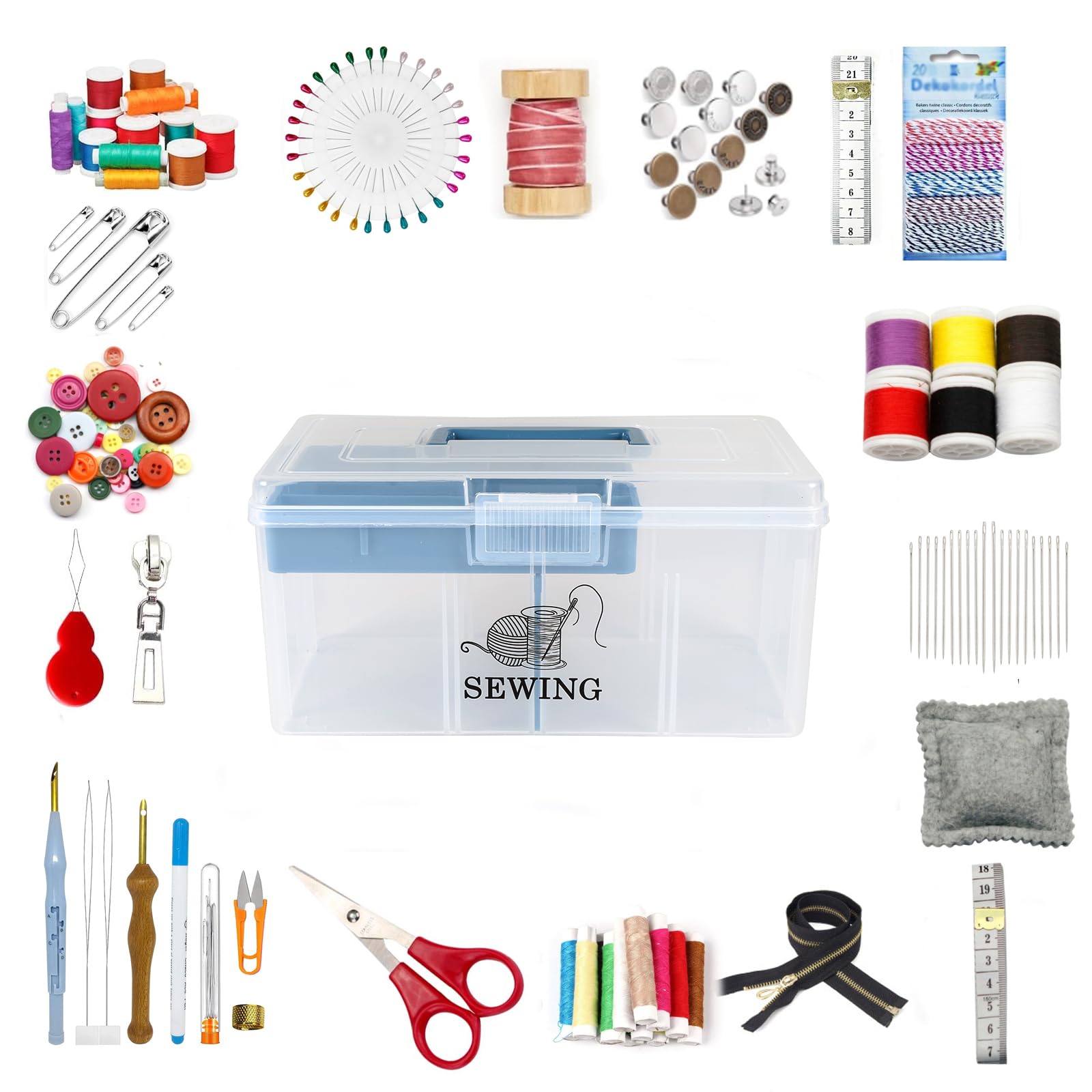 12-Inch Plastic Sewing Supplies & Craft Organizer Box with Handle - 2-Tier Storage for Sewing, Medicine, Nail Art, Hair Accessories, Makeup & First Aid | Perfect for Home, Travel & DIY Projects