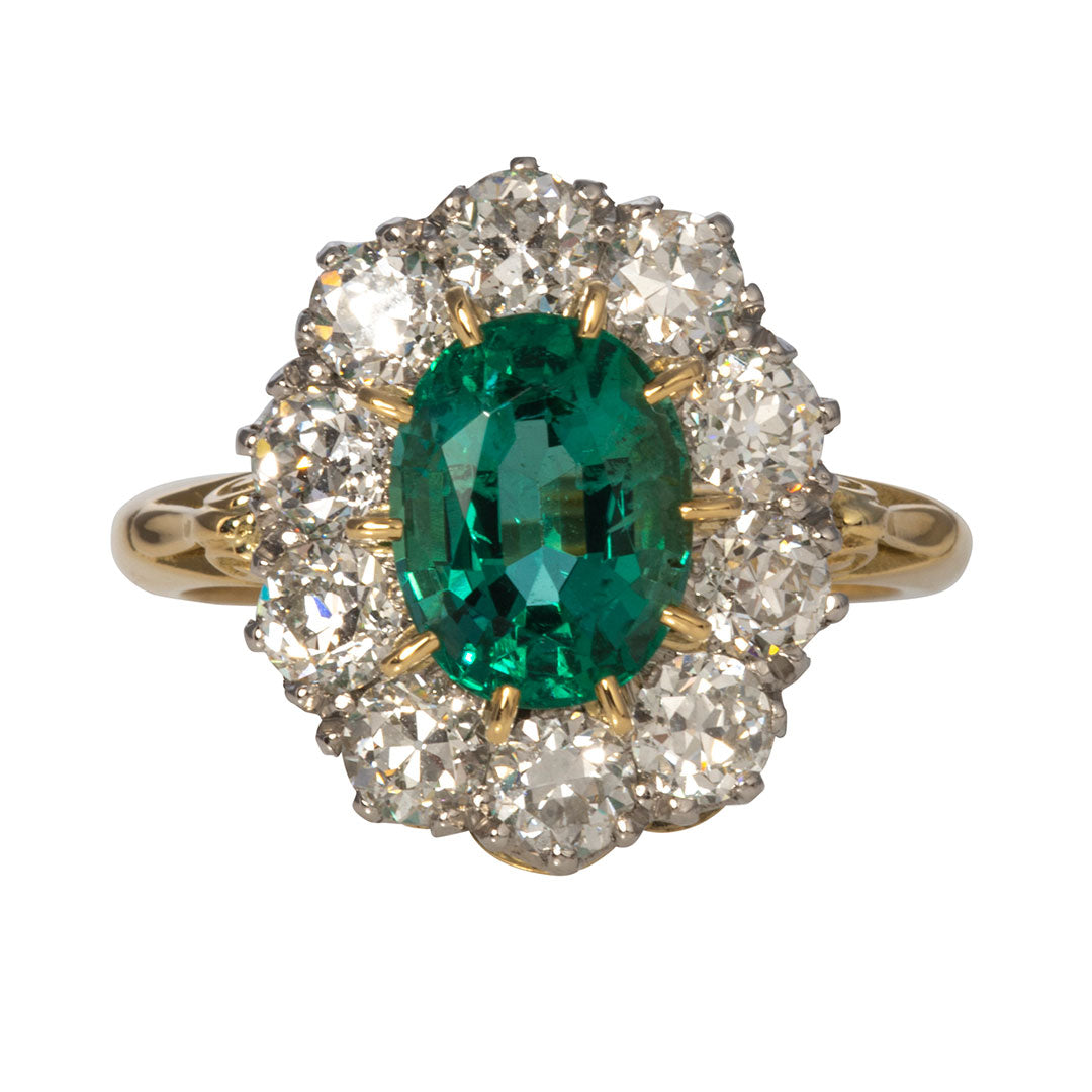 1.99ct Victorian Style Emerald & Diamond Cluster Engagement Ring for Women - Elegant Vintage Wedding, Proposal & Anniversary Jewelry Gift