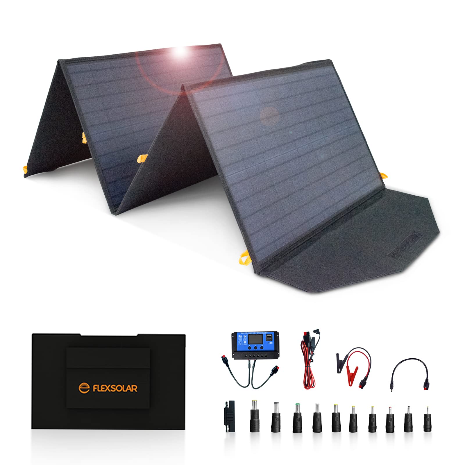 FlexSolar 120W Foldable Solar Panel Charger with 20V-28V DC Output | IP65 Waterproof | Portable Solar Charger for Camping, RV, Home & Emergency Power Outages | Compatible with Solar Generators & Battery Packs