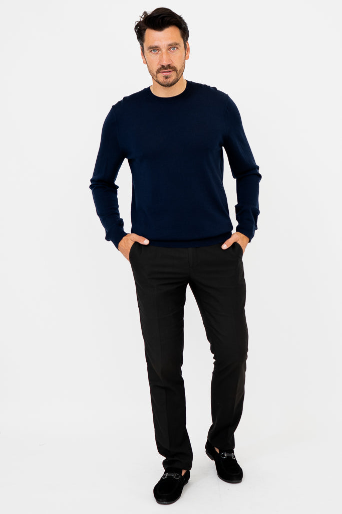 Premium Fraser Sweater for Men - 100% Merino Wool, Navy Blue - Cozy Winter Wear for Outdoor Activities & Casual Office Style