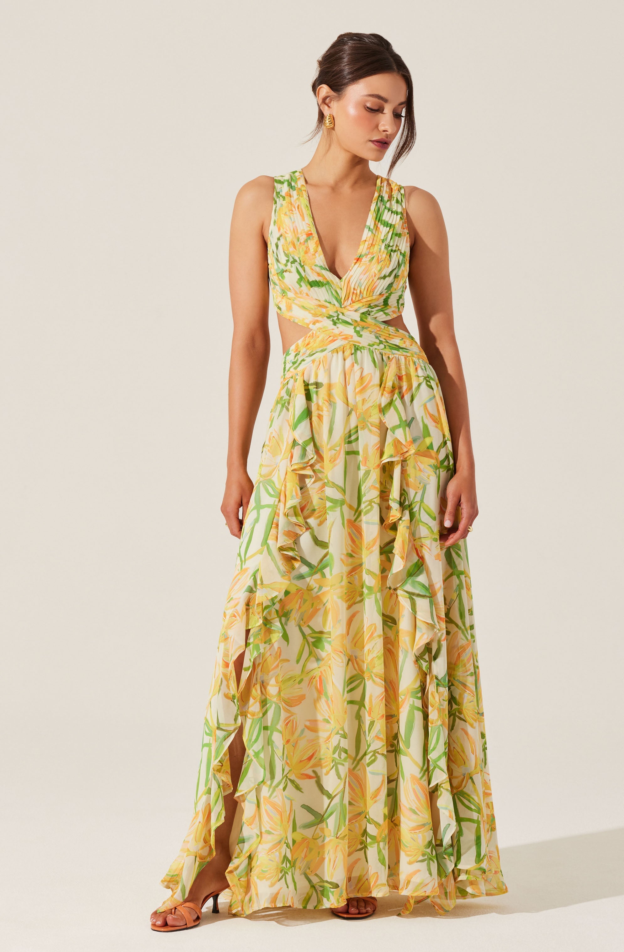 Noya Floral Cutout Maxi Dress for Women - Elegant Summer Beach Dress with Floral Print & Side Slits - Perfect for Vacation, Wedding Guest, and Boho Outfits