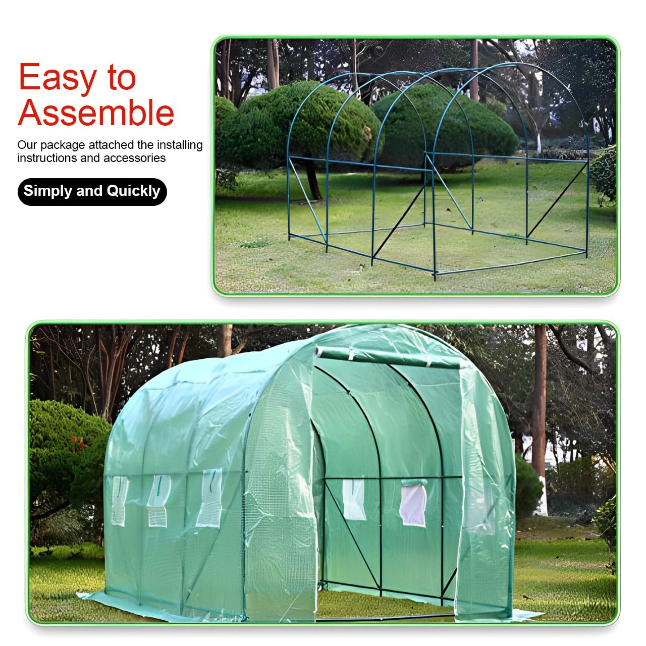 Walk-in Greenhouse Kit with Observation Windows - 10'x7'x7' Outdoor Plant Growing Tent for Vegetables, Flowers & Herbs | Perfect for Backyard Gardening & All-Season Plant Protection