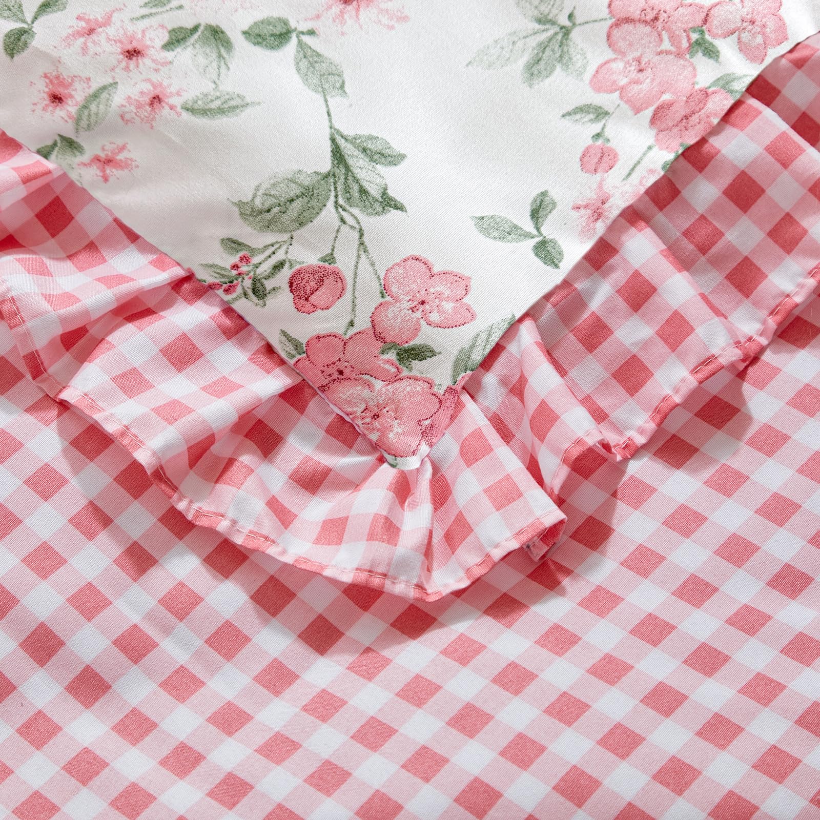Floral Crib Bedding Set - White & Pink Ruffled Quilted Comforter with Fitted Sheet & Bed Skirt for Baby Girls Nursery | Shabby Chic Flower Design with Leaves | Perfect for Newborn, Infant & Toddler Bedrooms