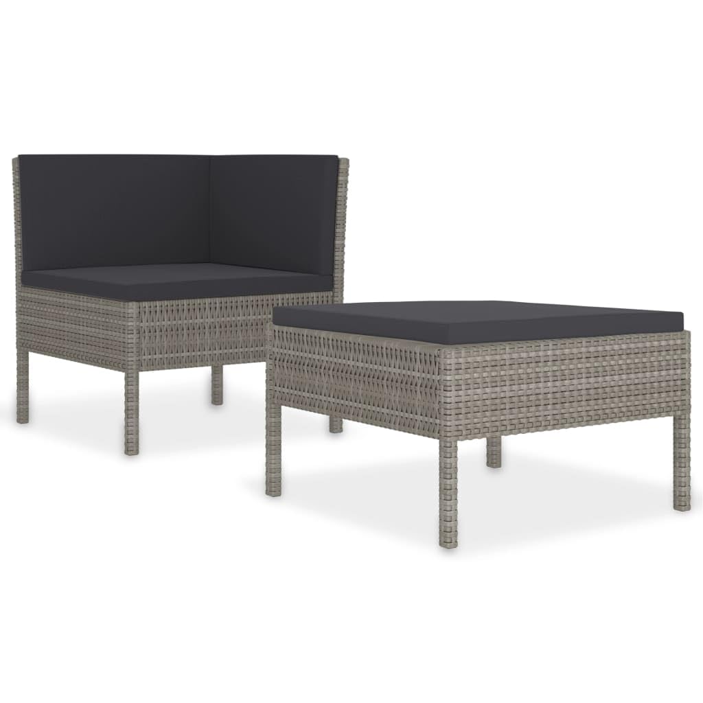 vidaXL 2-Piece Patio Lounge Set with Cushions - Grey/Anthracite Outdoor Furniture - Durable Poly Rattan - Lightweight Modular Design for Backyard, Garden & Poolside Relaxation