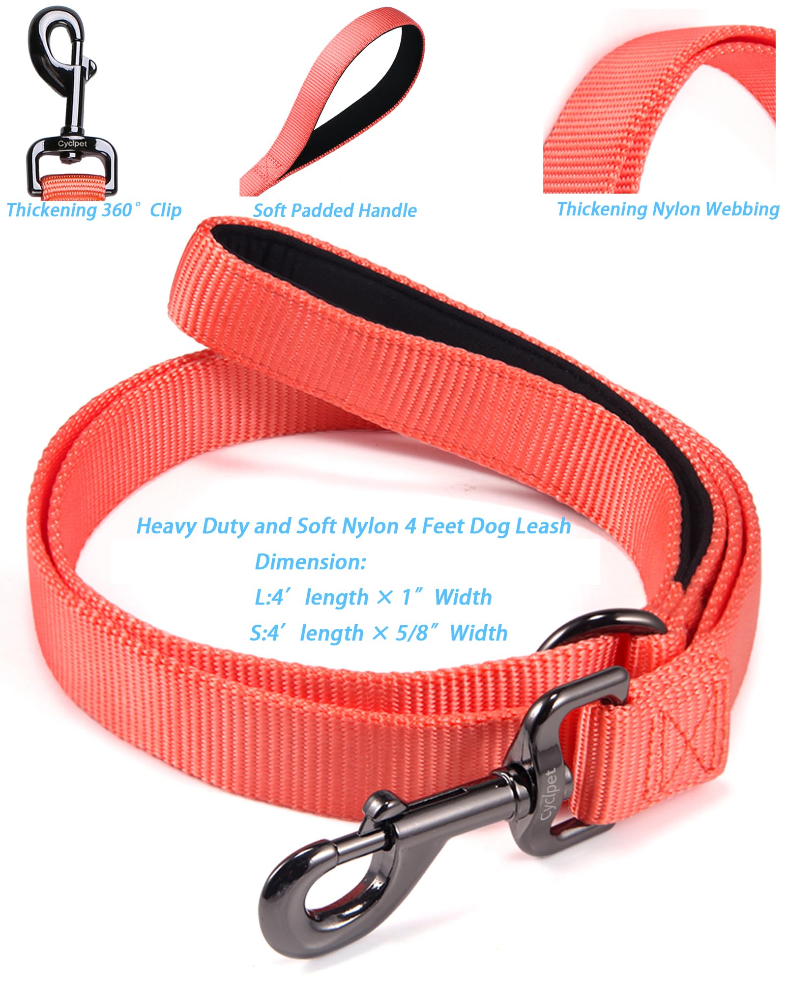 Premium 4ft Nylon Dog Leash with Comfort Padded Handle - Durable Pet Lead for Small & Medium Dogs - Perfect for Walking, Training, Hiking, Jogging & Outdoor Adventures (Living Coral, 4ft Length × 5/8in Width) - Ideal for Daily Walks, Park Visits & Travel with Your Pet