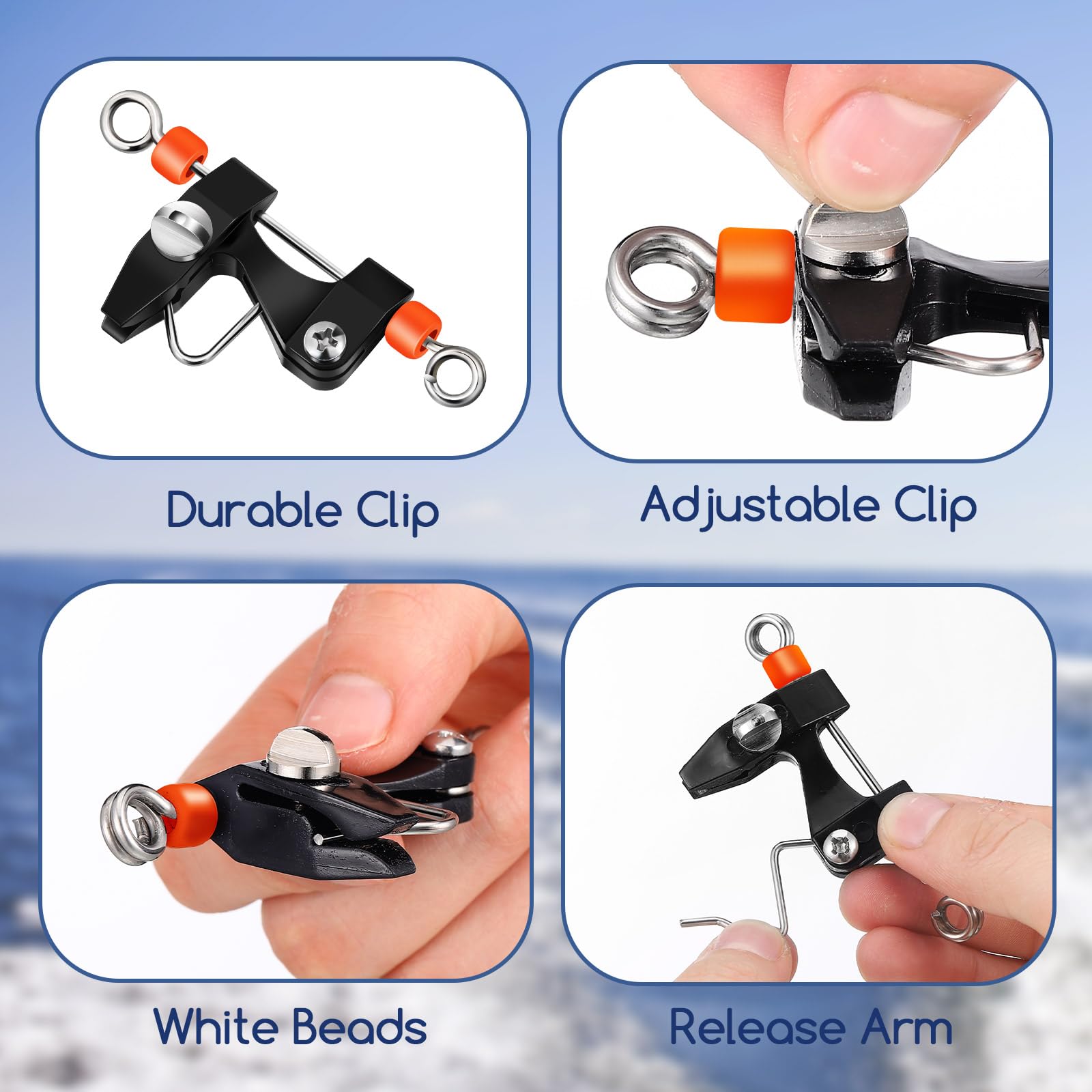 6 Pcs Adjustable Tension Outrigger Release Clips - Downrigger Fishing Clips for Planer Boards & Trolling Kites | Saltwater Offshore Fishing Accessories | Perfect for Deep Sea Trolling & Big Game Fishing