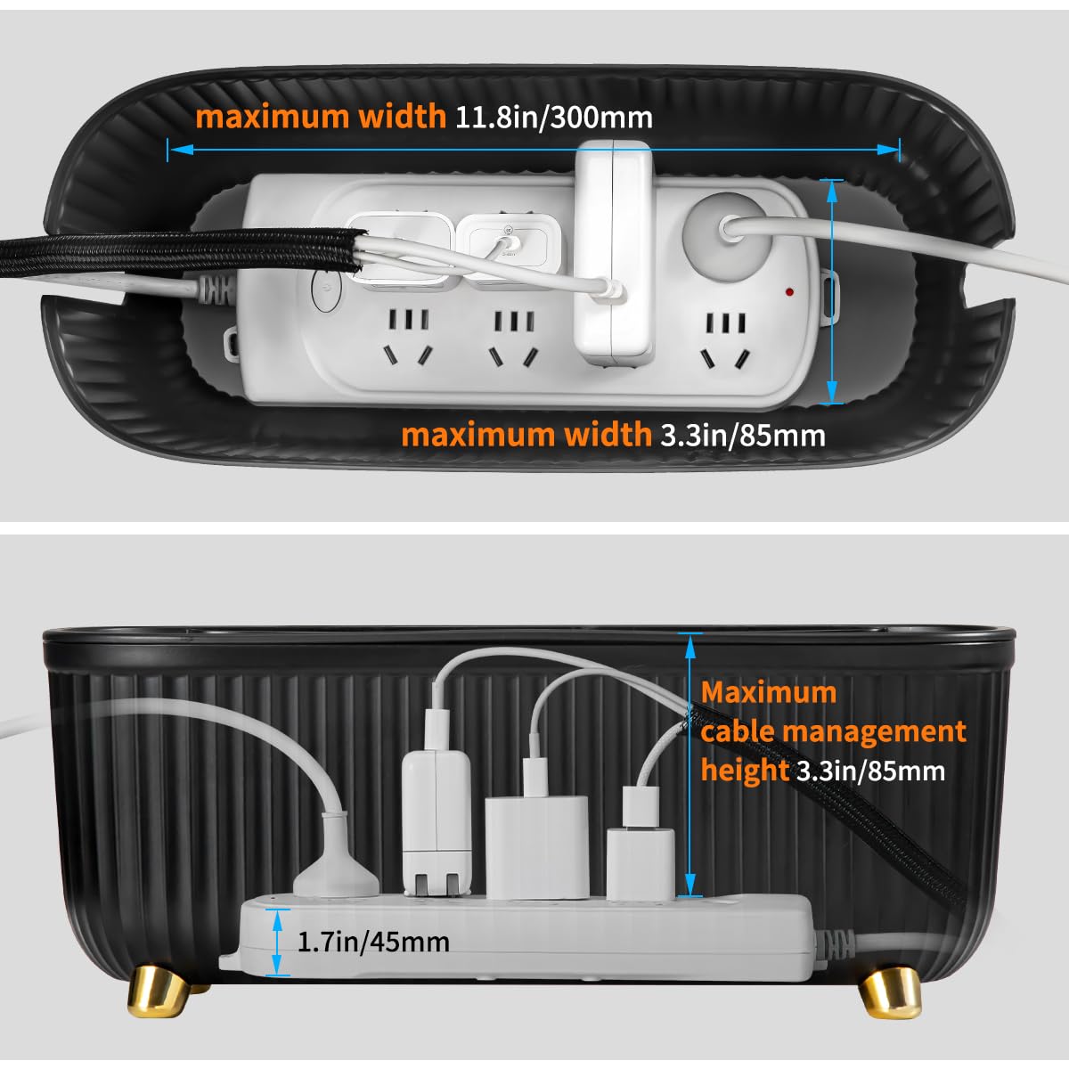 Cable Management Box - Cord Organizer for TV, Computer & Laptop Wires - Neat Cable Storage Solution for Home & Office (Black) | Perfect for Desk, Entertainment Center & Workspace Organization