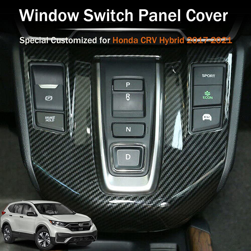 Carbon Fiber Gear Shift Frame Console Panel Cover for Honda CRV CR-V Hybrid 2017-2022 | Interior Upgrade Accessory | Cup Holder & Trim Decal | Not Fit Gas Models (Without Gear Lever) | Perfect for Car Enthusiasts & Customization
