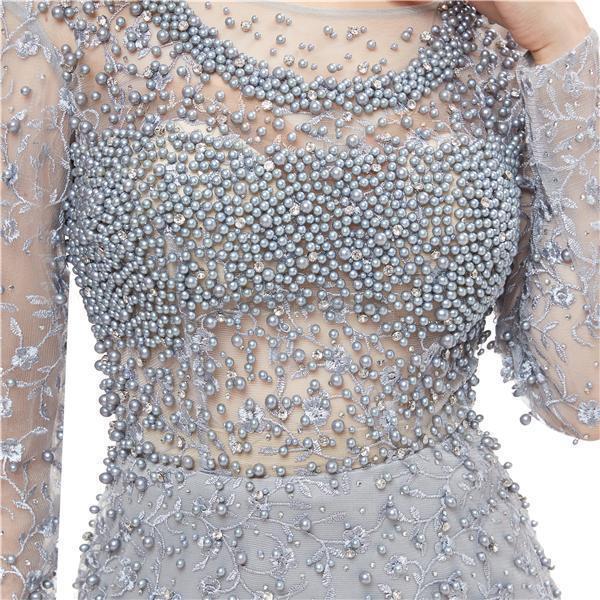 Elegant Long Sleeve Lace Beaded Mermaid Prom Dress for Evening Party & Formal Events - Perfect for Homecoming, Quinceañera, and Special Occasions