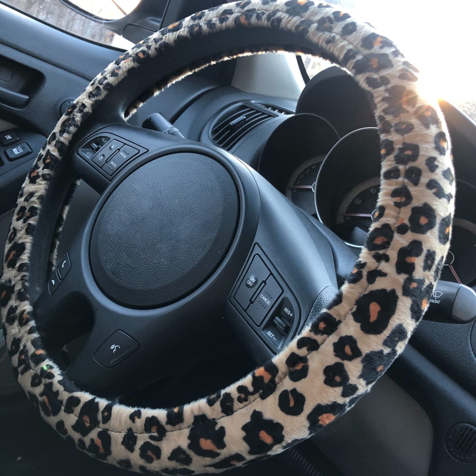 Universal Cheetah Print Car Seat Covers Full Set with Steering Wheel Cover & Seat Belt Pads | AUTOFAN Leopard Design Airbag-Compatible Seat Covers for Women - Fits Cars, SUVs & Trucks | Perfect for Daily Commute, Road Trips & Style Upgrade