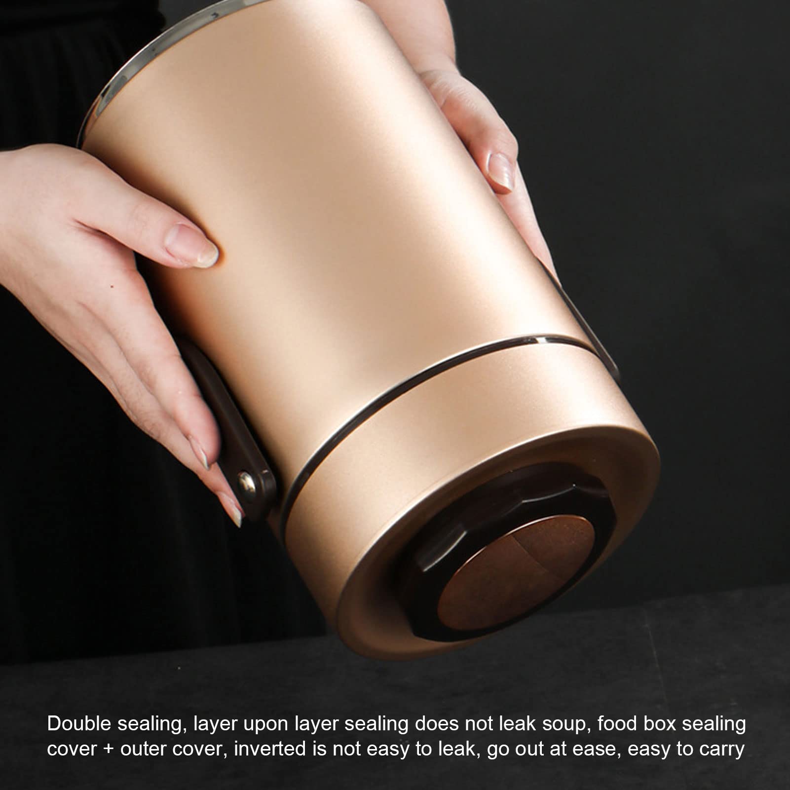Yosoo 2000ml Wide Mouth Insulated Thermos Lunch Box - 3-Layer Stackable Leak Proof Food Container for Hot & Cold Meals - Reusable Soup Jar for Office, Travel, Picnic, Camping & Outdoor Activities (Gold)