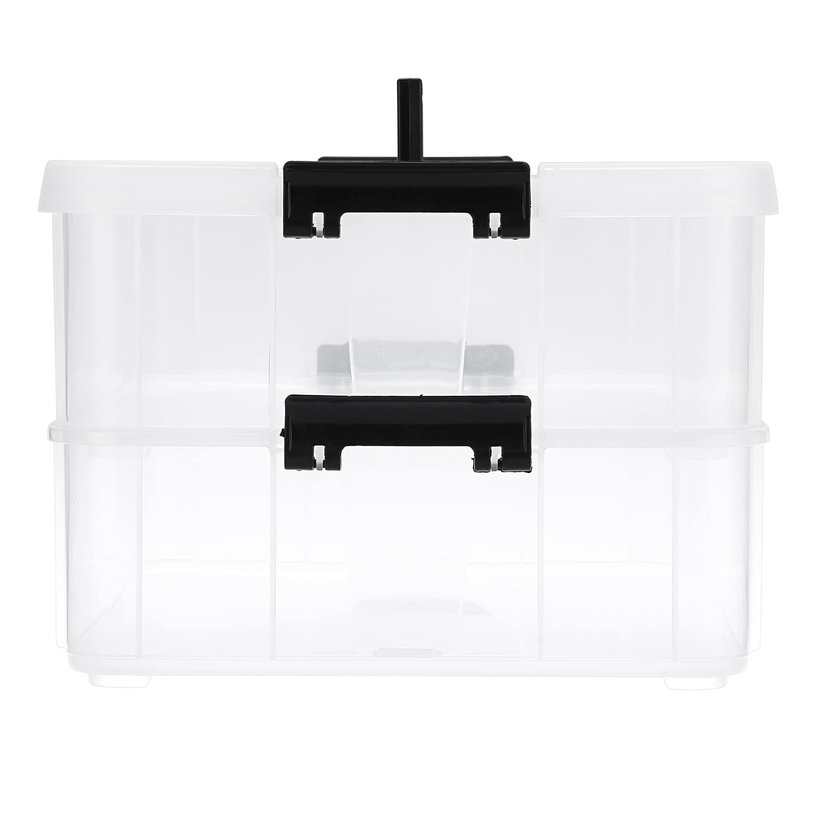 BTSKY 2-Layer Stackable Plastic Storage Box with Handle - Portable Organizer for Stationery, Crafts, Jewelry & Beauty Supplies | Perfect for Home, Office & Travel Organization (Black)