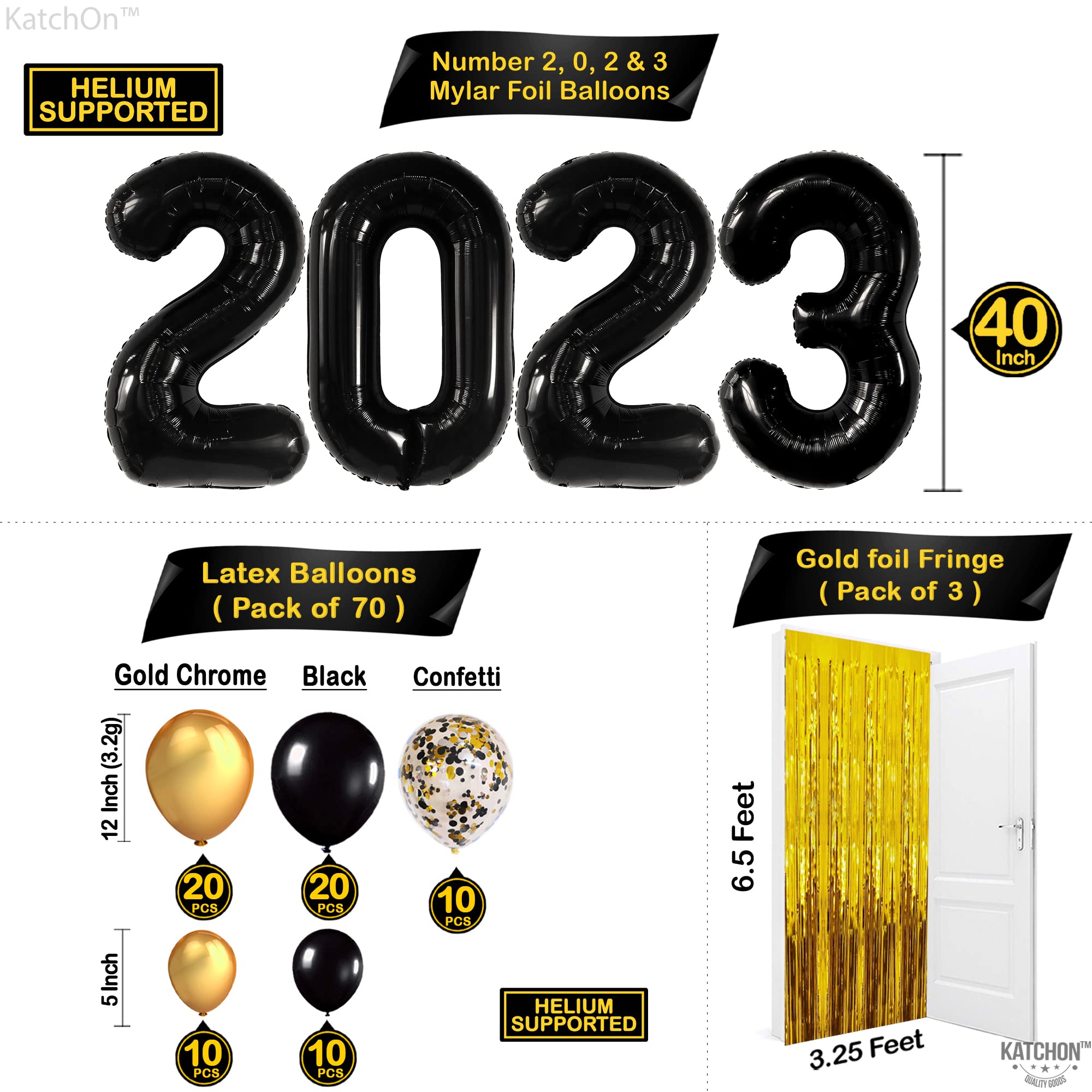 KatchOn 2023 Graduation Balloon Arch Kit - 90-Piece Black & Gold Graduation Decorations Set for Class of 2023 | Includes Backdrop & Party Supplies | Perfect for Graduation Ceremonies, Photo Booths & Grad Parties