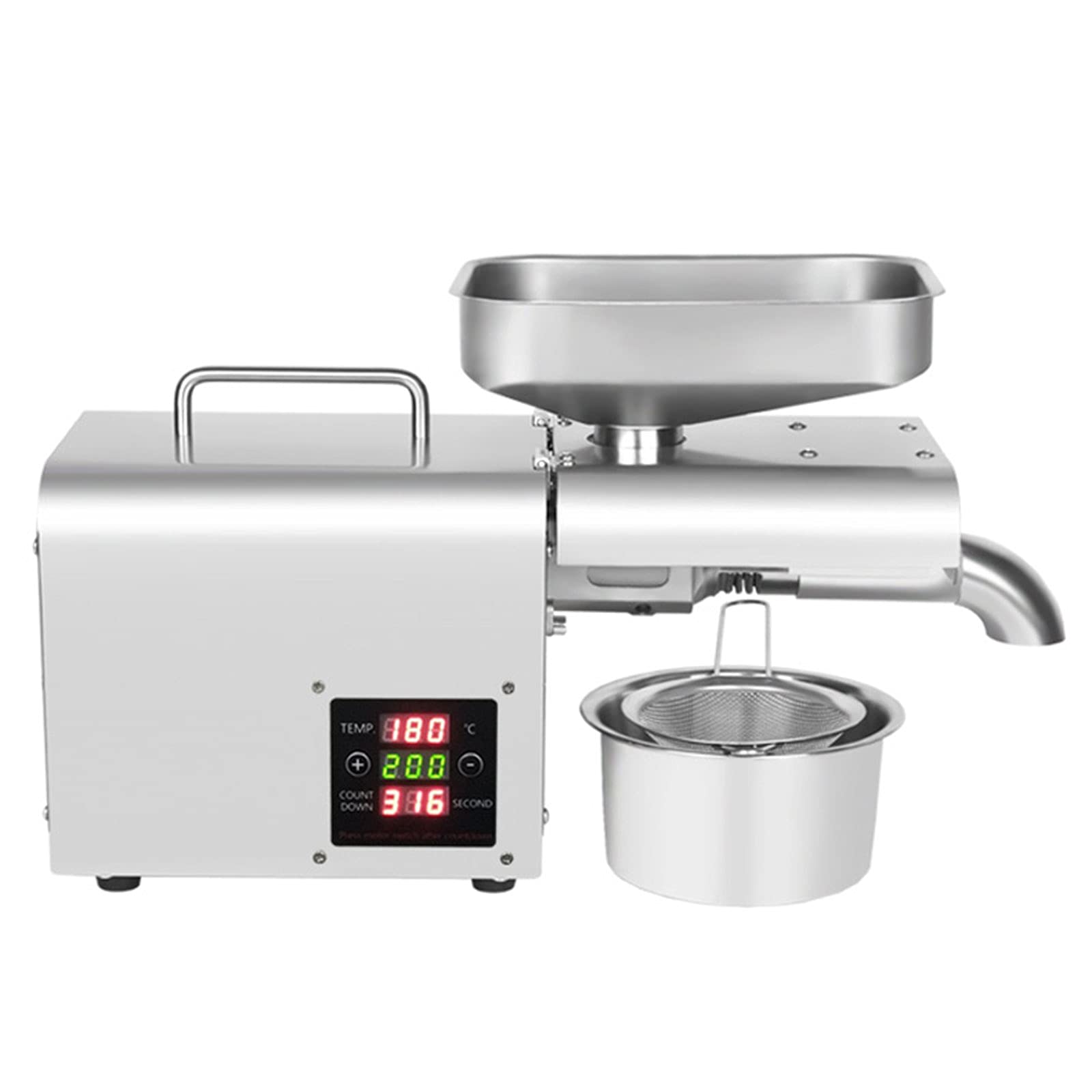 610W Automatic Oil Press Machine for Home Use - 304 Stainless Steel, Digital Temperature Control, High Oil Yield (40%-46%) - Perfect for Extracting Nut & Seed Oils - Commercial & Home Kitchen Use (110V US Plug)