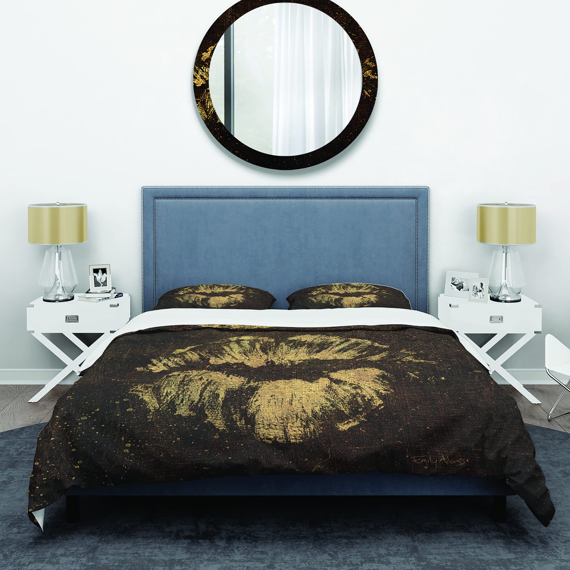 DesignQ Gold Lips Traditional Duvet Cover Set - King Size Luxury Bedding 3-Piece Collection for All Seasons | Perfect for Master Bedroom, Guest Room & Home Decor