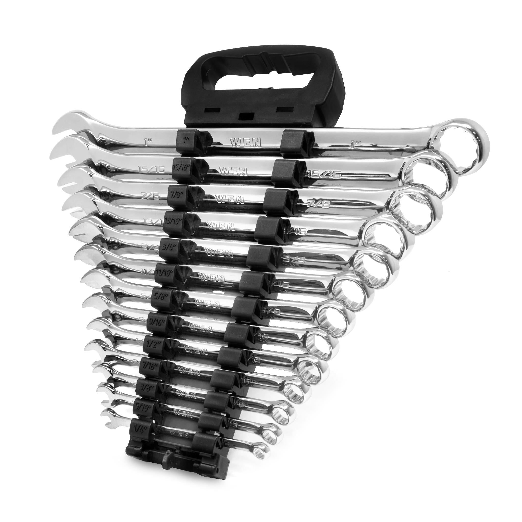 WEN WR130A 13-Piece Professional Grade SAE Combination Wrench Set with Storage Rack - Perfect for Automotive Repair, Machinery Maintenance & DIY Projects