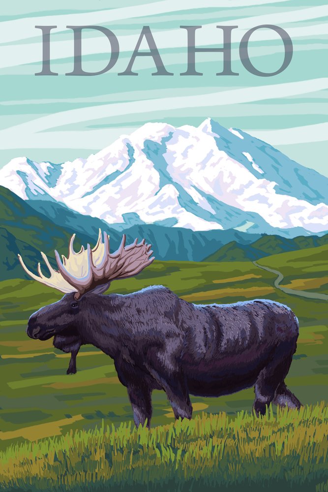 Idaho Moose and Snowy Mountain Wall Art - 16x24 Gallery Quality Metal Print, Aluminum Decor for Home & Office - Perfect for Living Room, Bedroom, or Cabin Decor