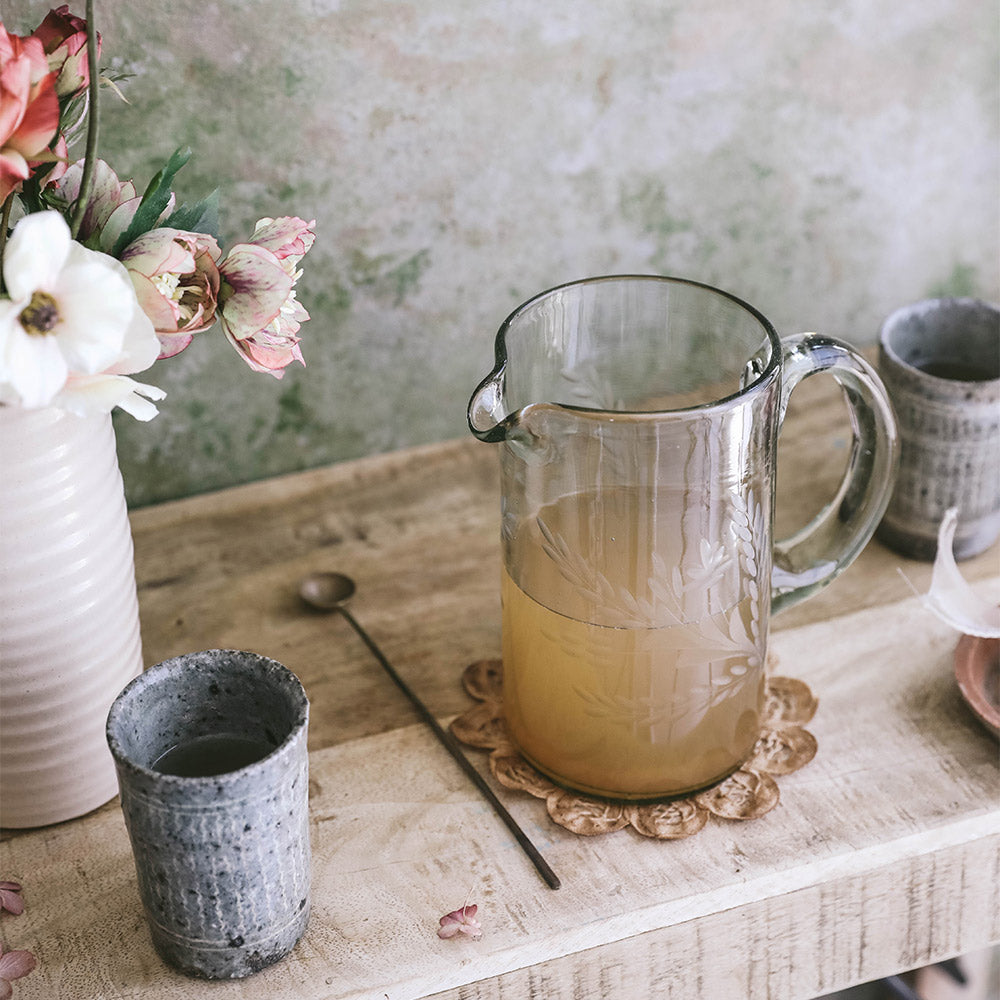 Handcrafted Etched Glass Pitcher - Elegant Artisan Design for Water, Juice & Iced Tea - Perfect for Parties, Weddings & Home Decor