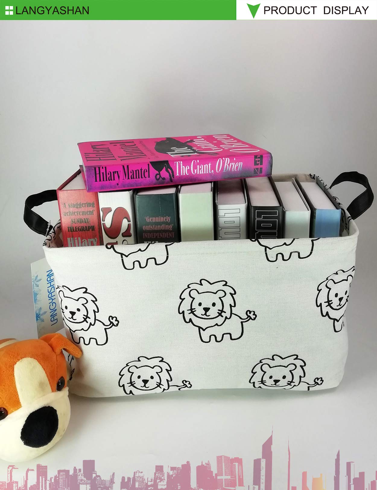 Collapsible Rectangular Storage Bin with Handles - Foldable Canvas Fabric Organizer Basket for Home, Kitchen, Toys & Office (Lion Pattern) - Perfect for Kids' Room, Closet Shelves & Toy Organization