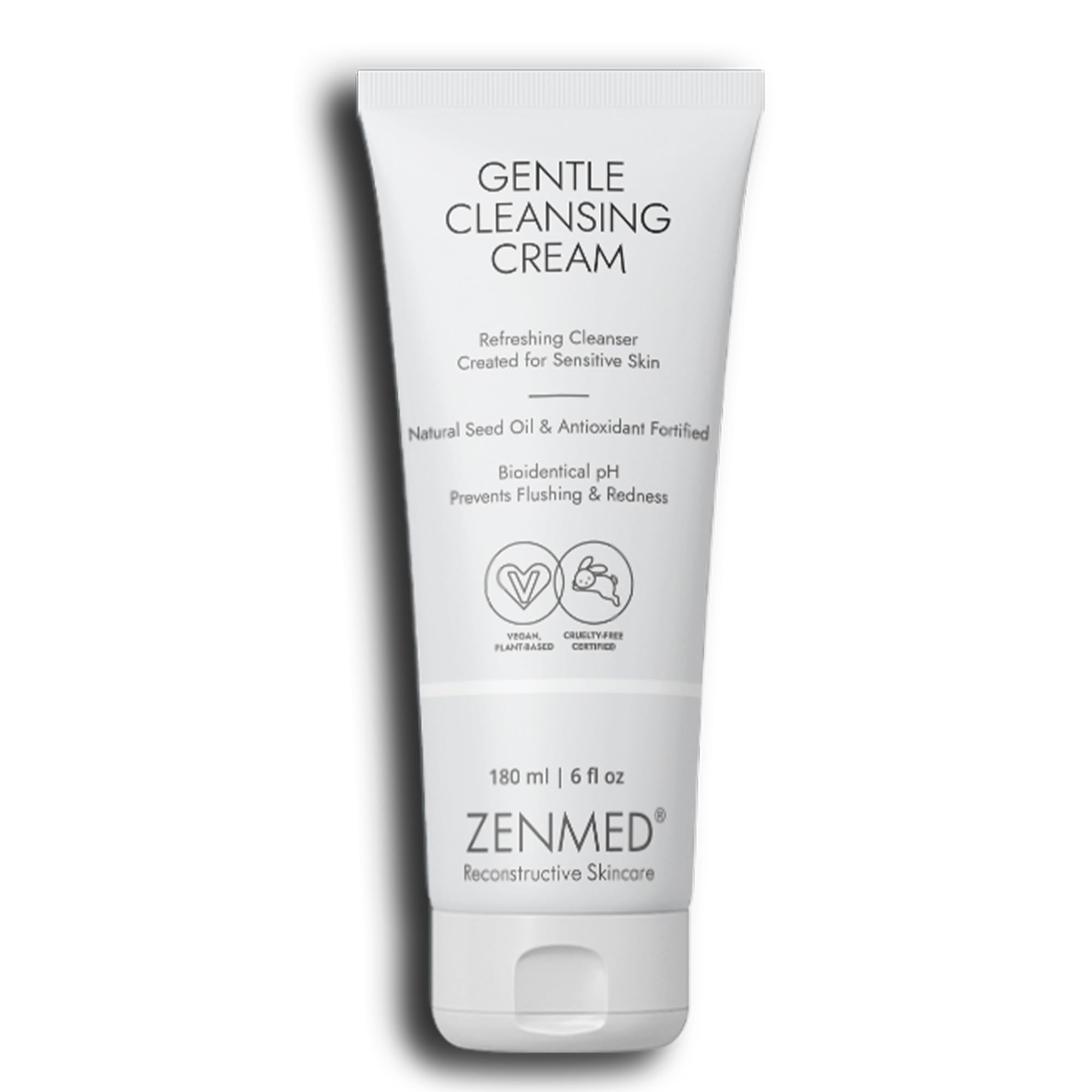 ZENMED Gentle Cleansing Cream - 6 oz | 100% Natural Vegetarian Formula with Sea Oil & Antioxidants | Redness Relief & Flush Control | pH 6.0 Soap-Free Face Wash for Sensitive Skin | Daily Skincare Routine & Post-Procedure Care