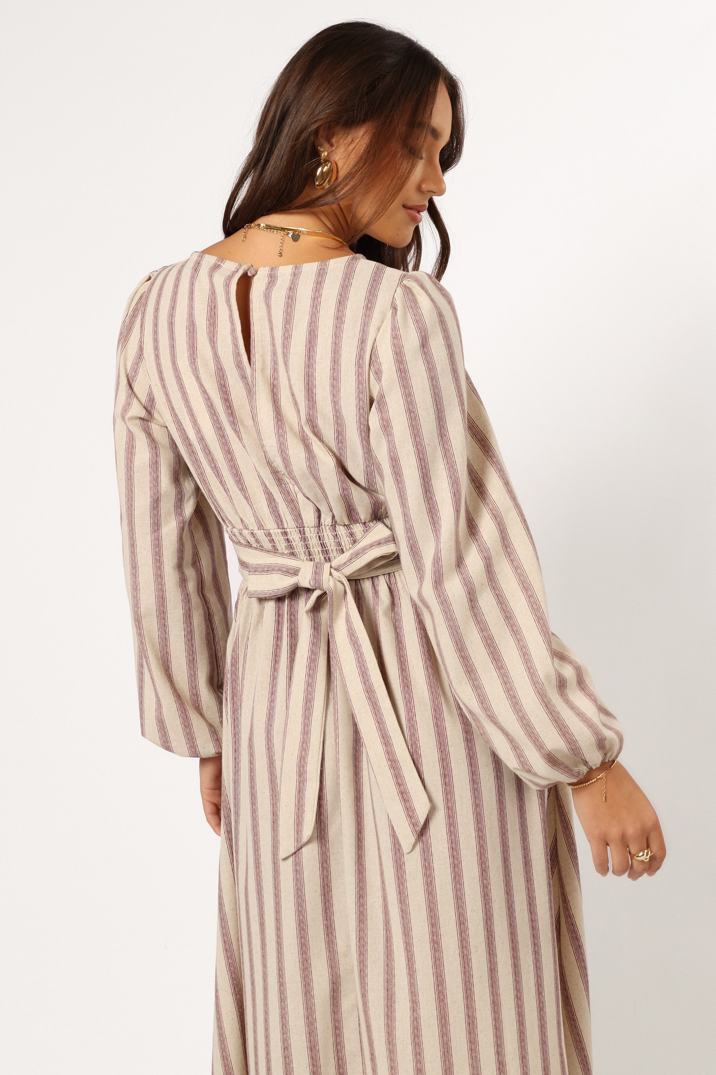 Jimi Long Sleeve Maxi Dress - Brown Striped Flowy Women's Dress for Casual Wear, Fall Outfits & Special Occasions