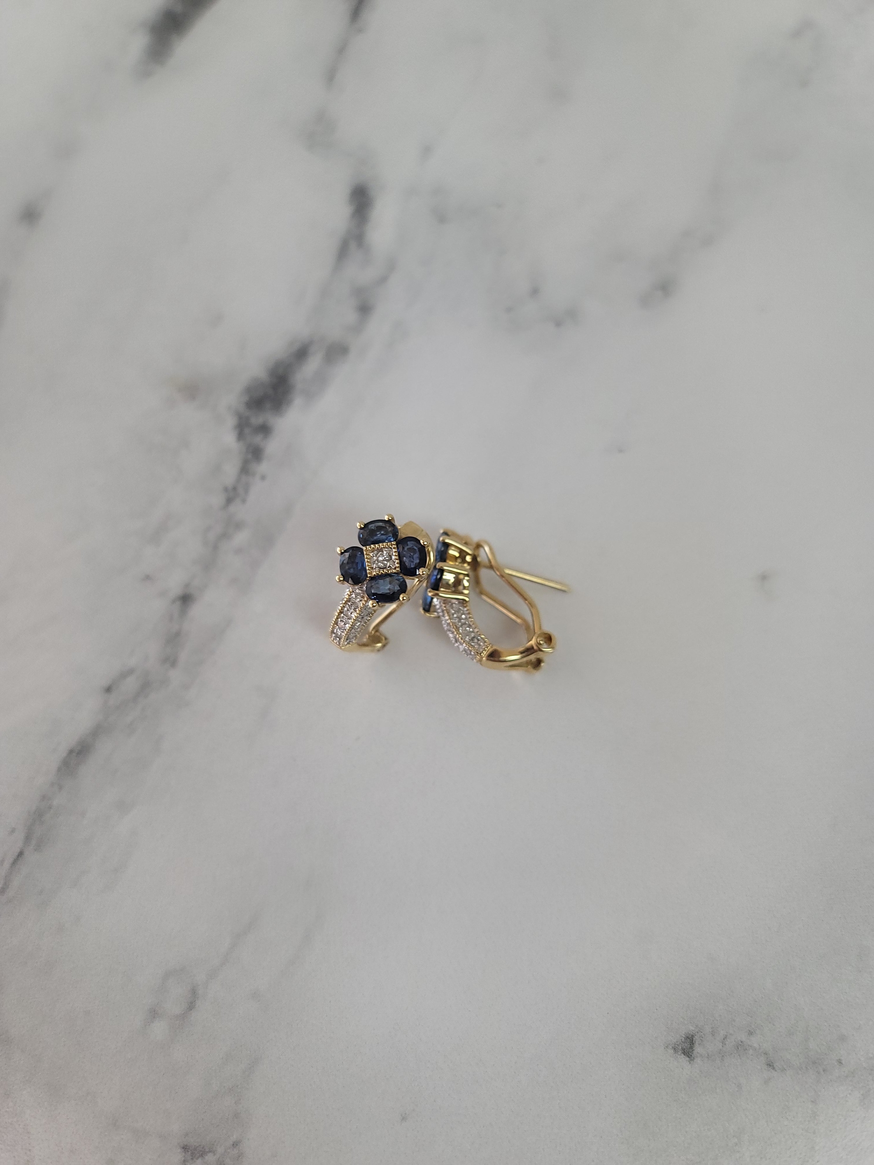 14K Yellow Gold Sapphire Diamond Flower Earrings .18cttw - Elegant Jewelry for Weddings, Parties & Special Occasions