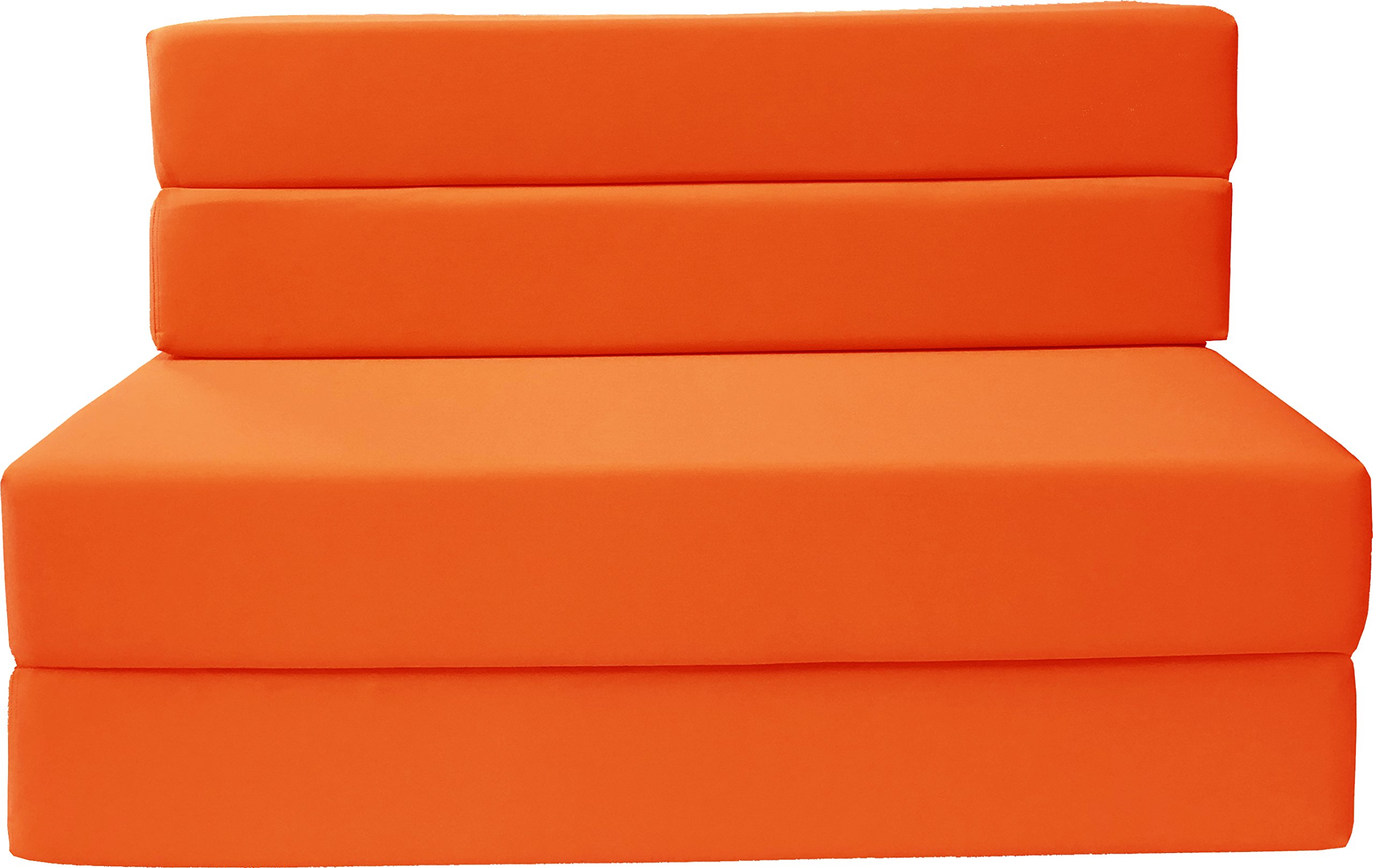 D&D Futon Furniture Folding Foam Mattress - Queen Size Sofa Bed Convertible for Living Room, Guest Room & Small Spaces (Orange) - Perfect for Sleepovers, Lounging & Space-Saving Solutions