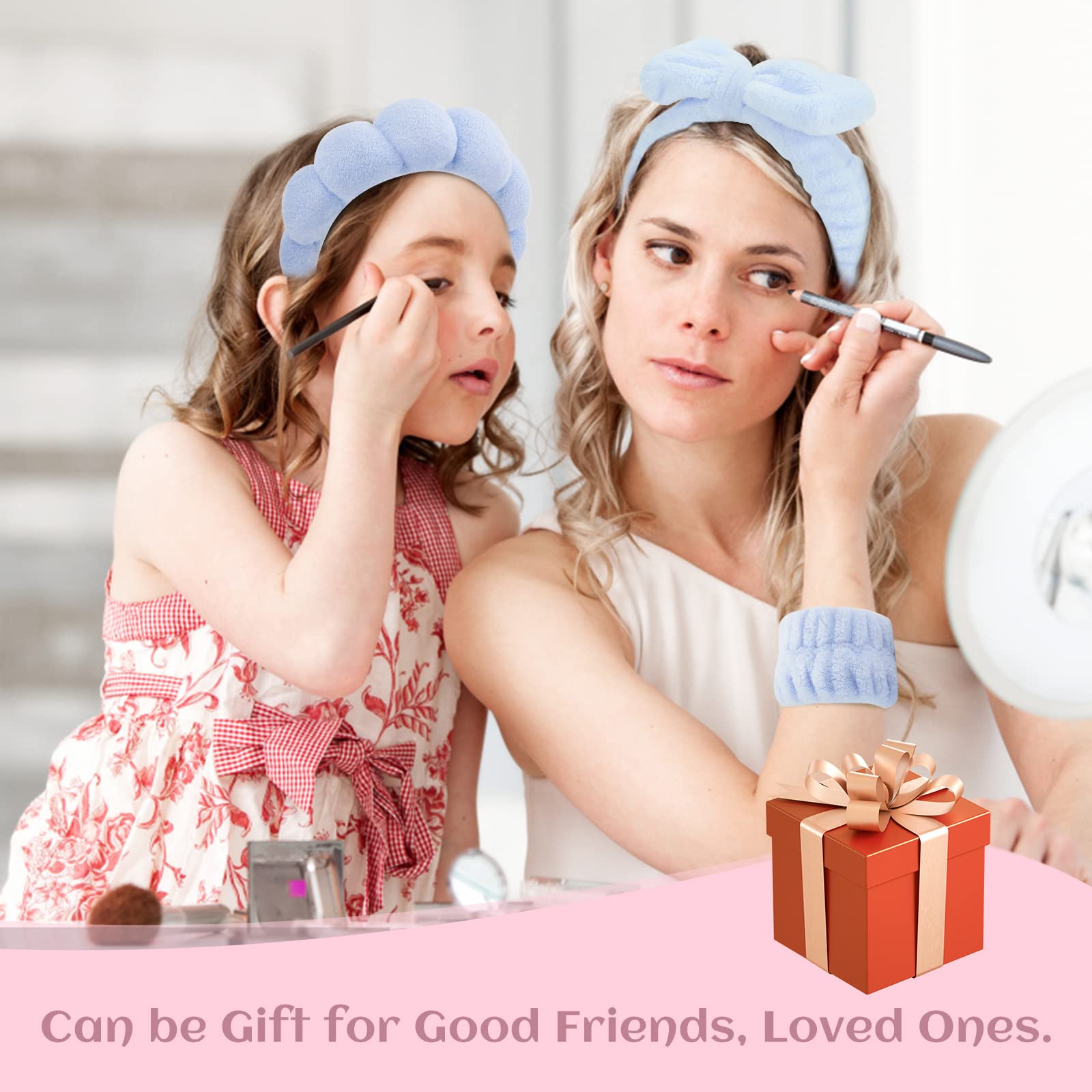 Soft & Puffy Spa Headbands for Women - 4-Piece Makeup & Skincare Headband Set with Wristbands - Gentle Face Washing, Shower & Beauty Routine Accessories - Perfect for Bath, Skincare & Relaxation at Home