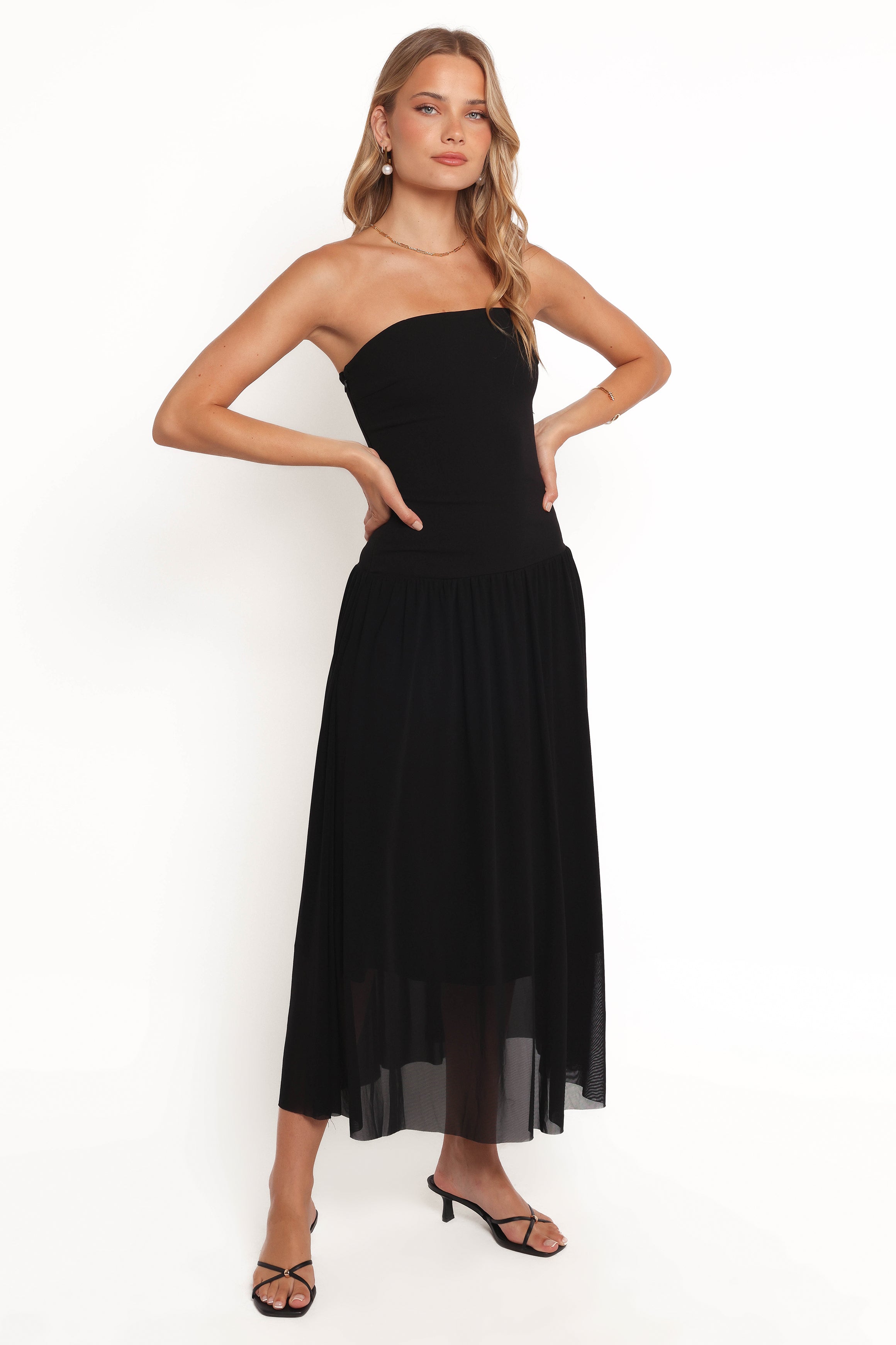 Caitie Midi Dress for Women - Elegant Black Flowy Dress for Casual & Party Wear | Perfect for Date Night, Office, and Special Occasions