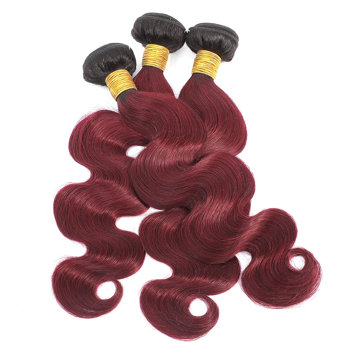 Ombre Bundles Human Hair 3 Pieces 300 Gram - 100% Brazilian Human Hair Extensions (1B Burgundy Body Wave) - 10A Soft Weave Bundles 16 18 20 Inch for Stunning Hairstyles - Perfect for Parties, Weddings & Everyday Glam