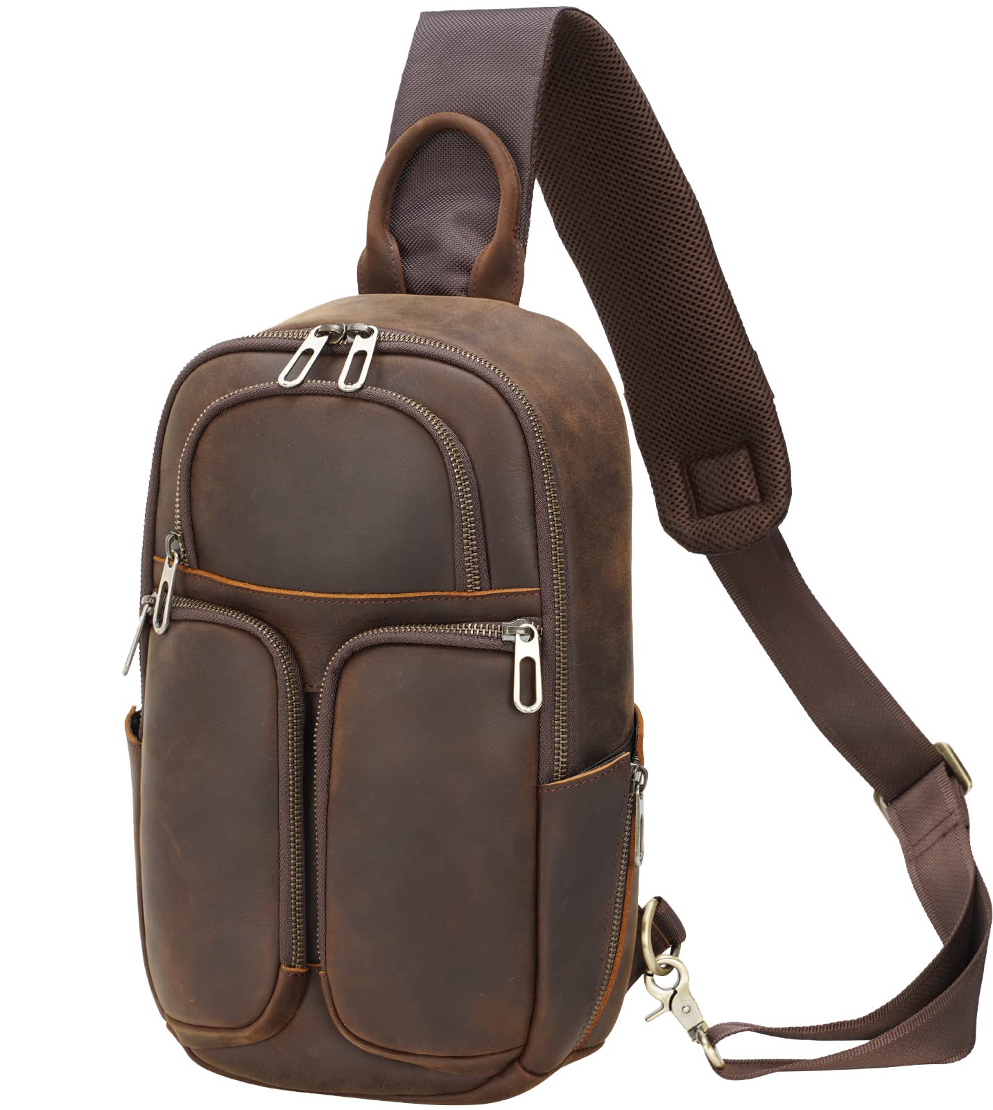 Premium Full Grain Leather Sling Backpack for Men - Durable Crossbody Shoulder Bag Fits 9.7