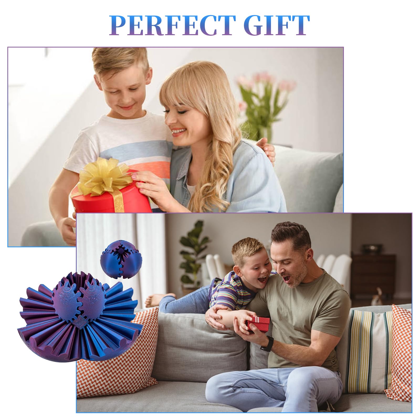 3D Printed Gear Ball Fidget Toy - Steampunk Whirling Stress Relief Sphere, Anti-Anxiety Relaxation Cube for Adults & Kids (Blue-Violet) - Perfect for Office, Travel & ADHD Focus Aid