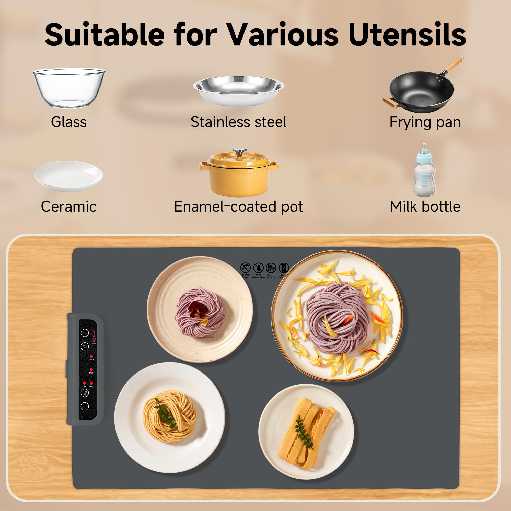 Foldable Electric Food Warming Mat with Adjustable Temperature Control & Timer - Portable Heating Tray for Buffets, Parties, Home Dining & Travel (Dark Grey) | Keep Meals Warm at Gatherings, Restaurants & Outdoor Events