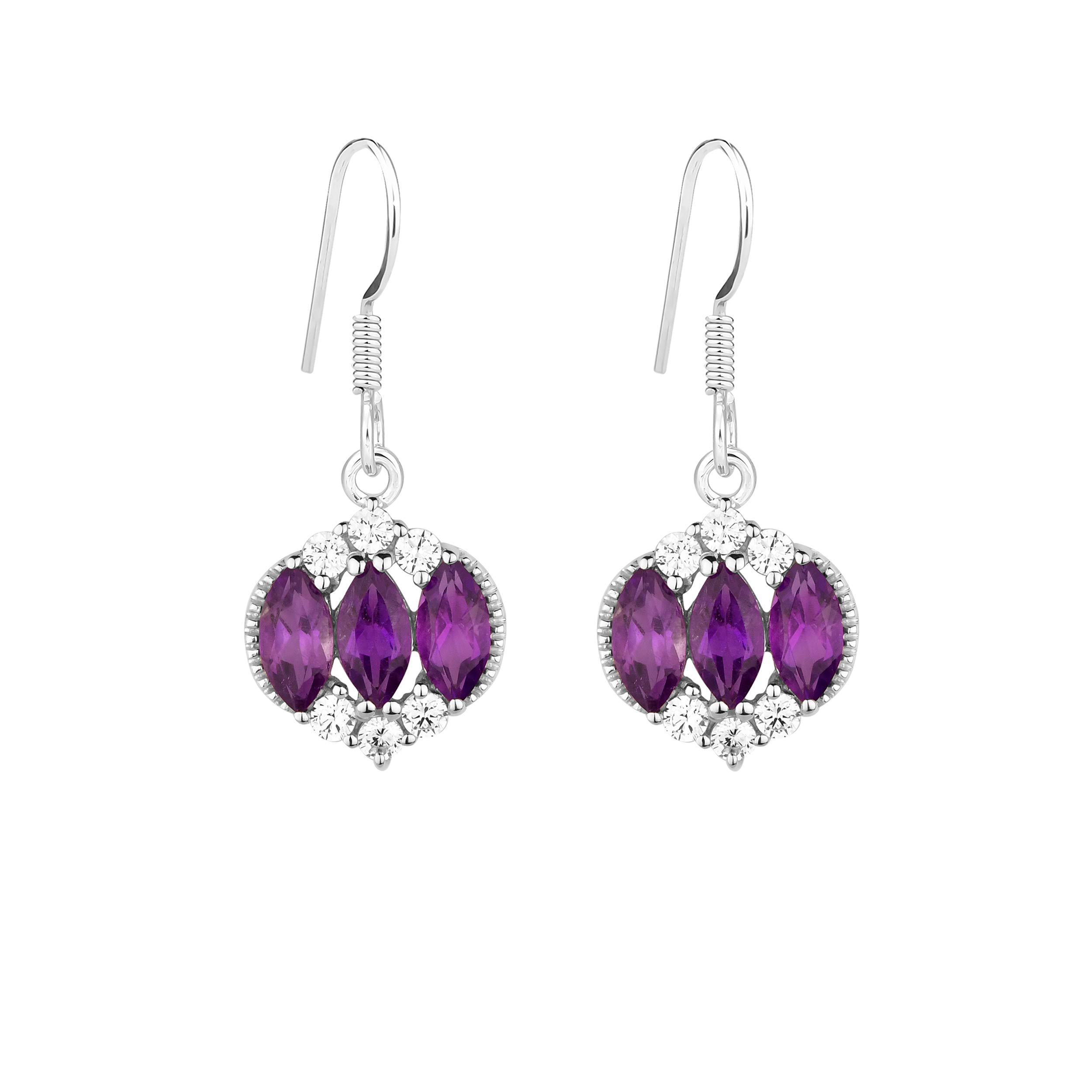 925 Sterling Silver Marquise Cut Amethyst & Blue Topaz Drop Earrings for Women | Birthstone Jewelry Gift for Her | Perfect for Weddings, Parties & Special Occasions