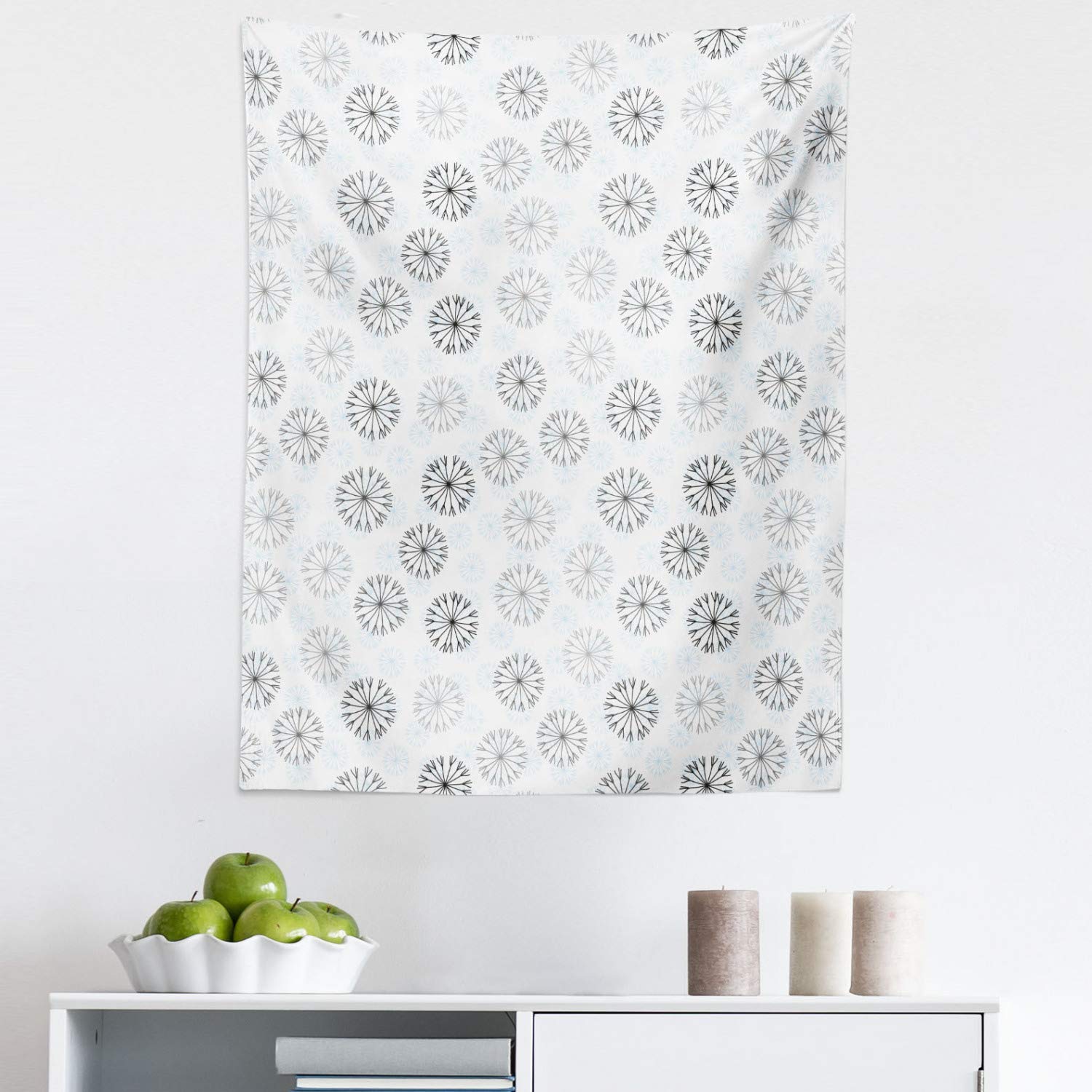 Ambesonne Winter Tapestry - Abstract Snowflakes Wall Art in Neutral Taupe Blue | 23