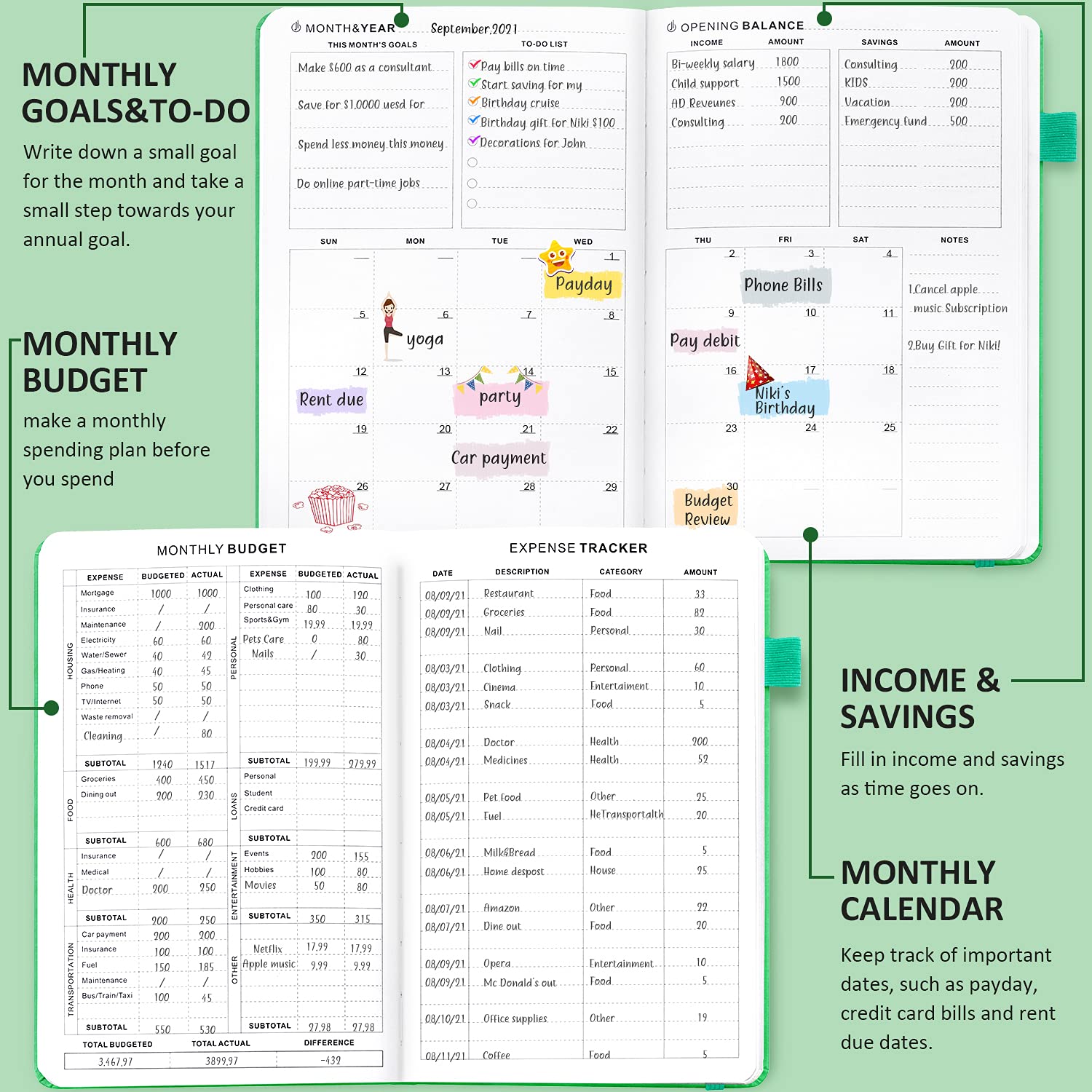 2025 Budget Planner - Monthly Expense Tracker Notebook & Financial Organizer for Home, Office, Work | Undated 12-Month A5 Accounting Book in Mint Green | Perfect for Personal Finance, Bill Tracking & Money Management