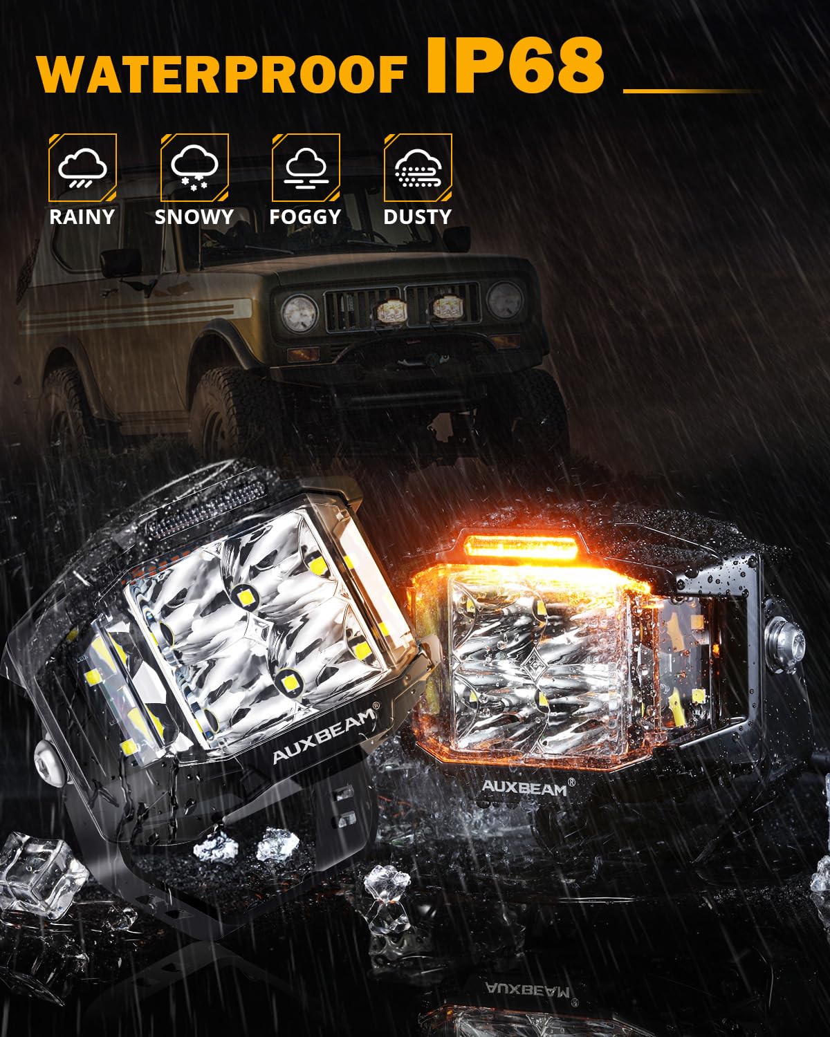 Auxbeam 4 Inch 92W LED Pod Lights - V-MAX Series Square Offroad Driving Lights with Amber DRL, 270° Spot Flood Combo Beam & Side Shooter - Yellow Cover for Truck, SUV, ATV, UTV - Perfect for Off-Roading, Night Driving & Work Lighting