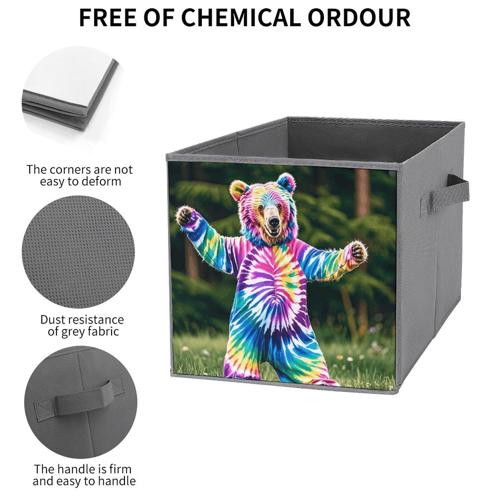 6PCS Collapsible Storage Bins with Handles - Bear Dancing Tie Dye Printed Foldable Organizing Baskets for Shelves, Closet, Kitchen & Bathroom | Space Saving Home Organization Solution for Toys, Clothes & Household Items
