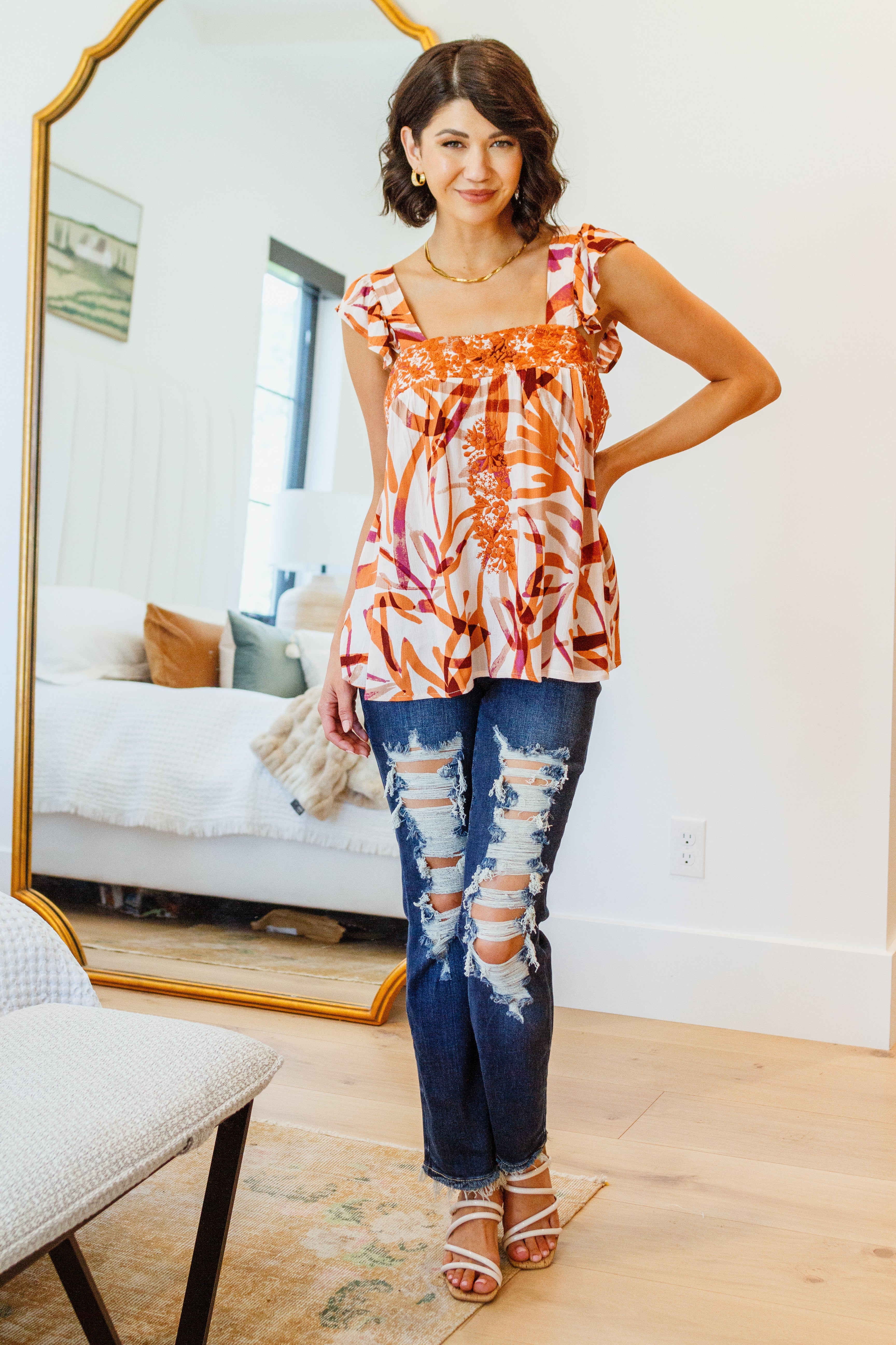 Francesca Embroidered Blouse Women's Rust Color Boho Chic Tunic Top for Casual Wear, Date Night & Summer Outfits